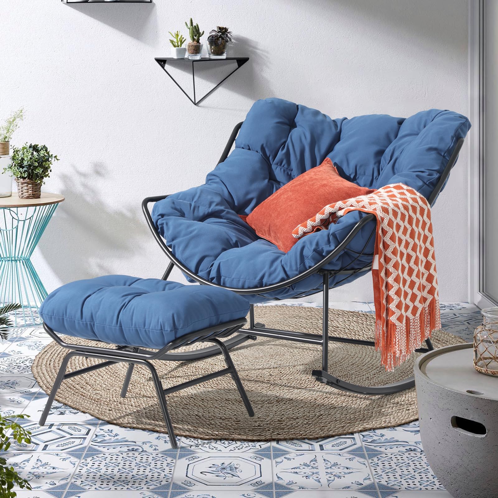 Sillón Mecedor Exterior con Otomana – Silla Relax en Forma de Huevo para Patio