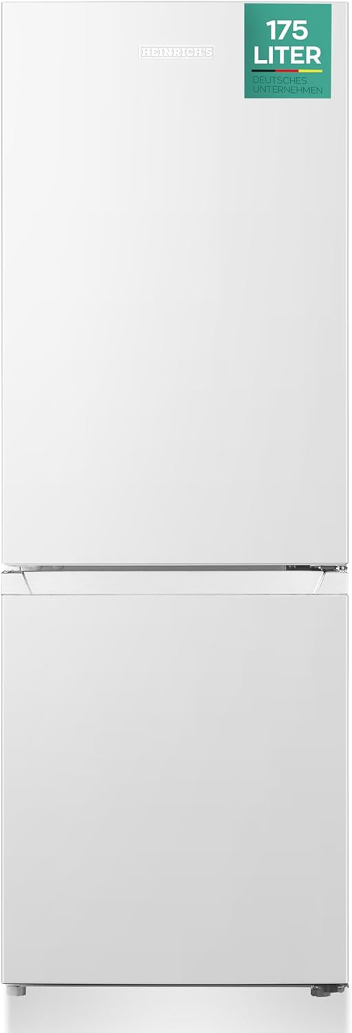 Heinrichs Fridge Freezer Combination 175 Litres, Cooling Volume 122 L, Freezer 53 L, LED Interior Lighting, Fridge Door Hinge, Changeable, Quiet 39 dB, Large Freezer Boxes, 7 Temperature Levels, inox