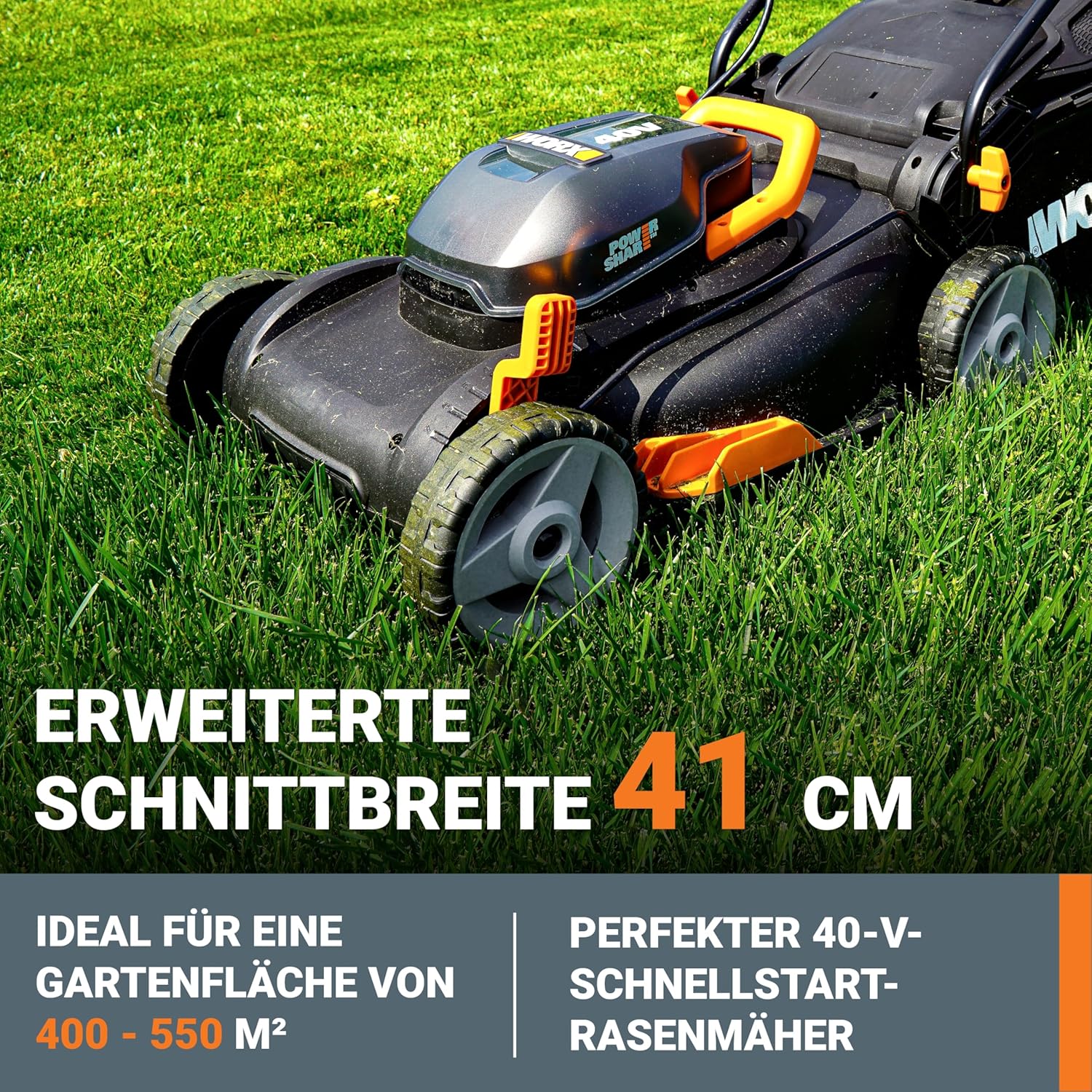 WORX Nitro WG734E Profi Akku-Rasenmäher 40V, 40 cm Schnittbreite, Elektrischer Rasenmäher (inkl. 2x4,0 Ah PowerShare PRO Akkus & Dual-Ladegerät)