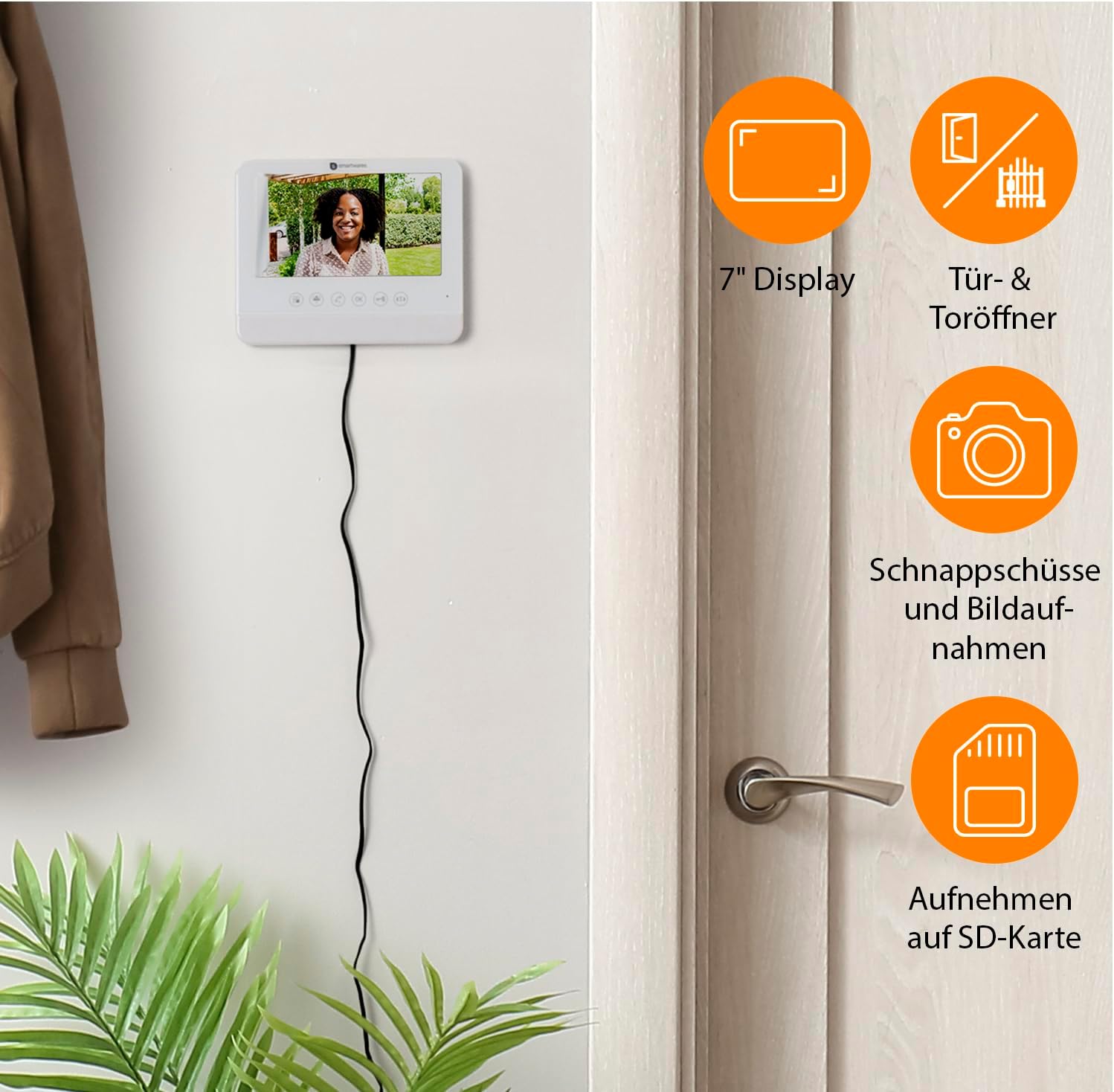 Smartwares HD Video-Türgegensprechanlage für 1 Wohneinheit, 7 Zoll (17,8 cm) Monitor mit Touchscreen-Panel/Türöffnerfunktion / 2-Draht-Technik, Silber, 1-Partei HD-Videogegensprechanlage