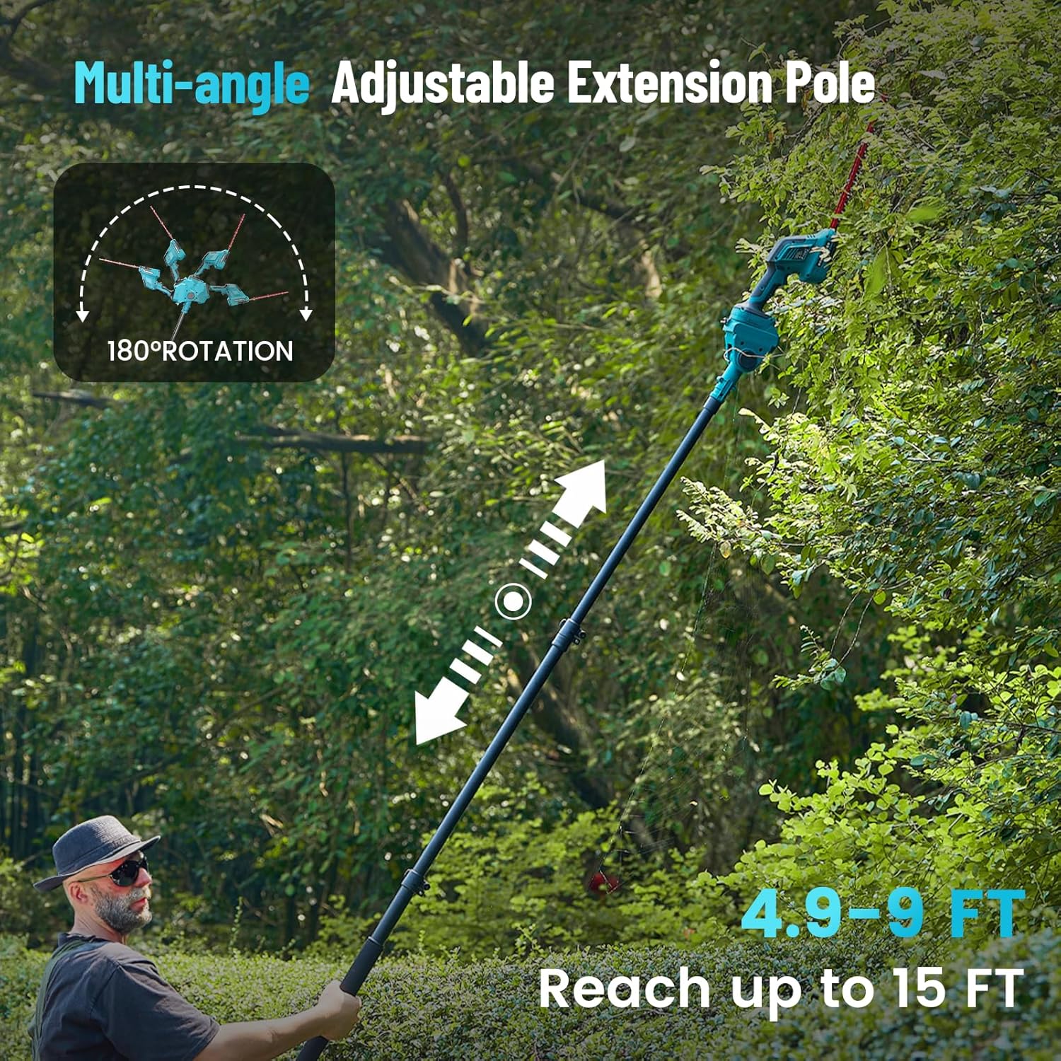 Seesii 6-in-1 Mini Kettensäge & Akku Heckenschere Set, mit 2 * 4000mAh Akkus, Hochentaster mit Teleskopstange, Maximale Reichweite bis zu 4,57m, Geeignet für Gartenpflege und zum Holzfällen