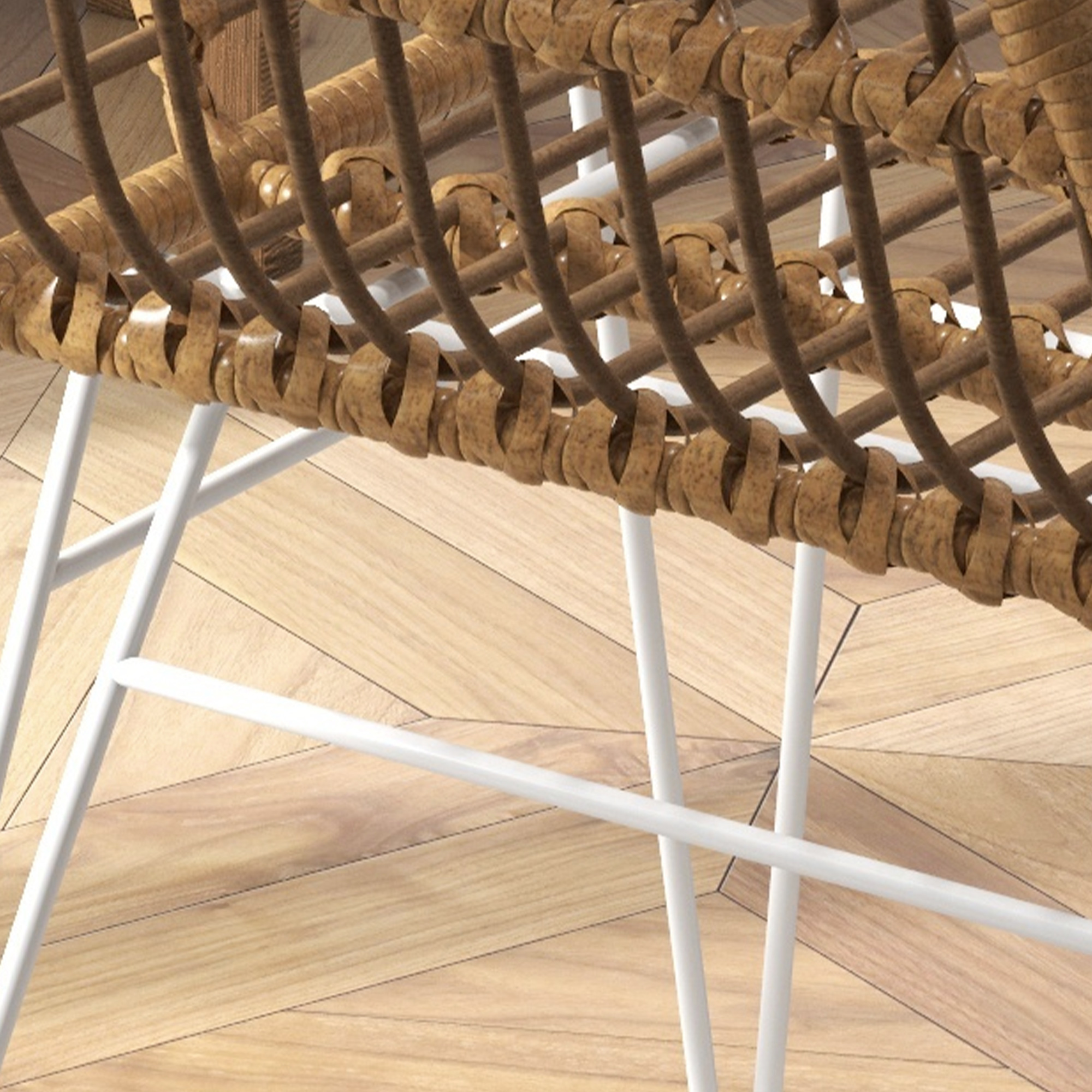 2-delige set stoelen in Boho-stijl, keukenstoelen, PE-Rattan, 56 x 60 x 79 cm, Natuur + Wit