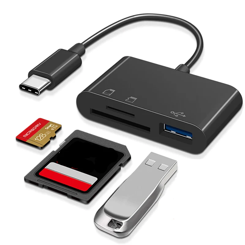 3-in-1 USB Type-C Memory Card Reader ¨C TF, CF, SD Card Adapter for PC, Android & Mac