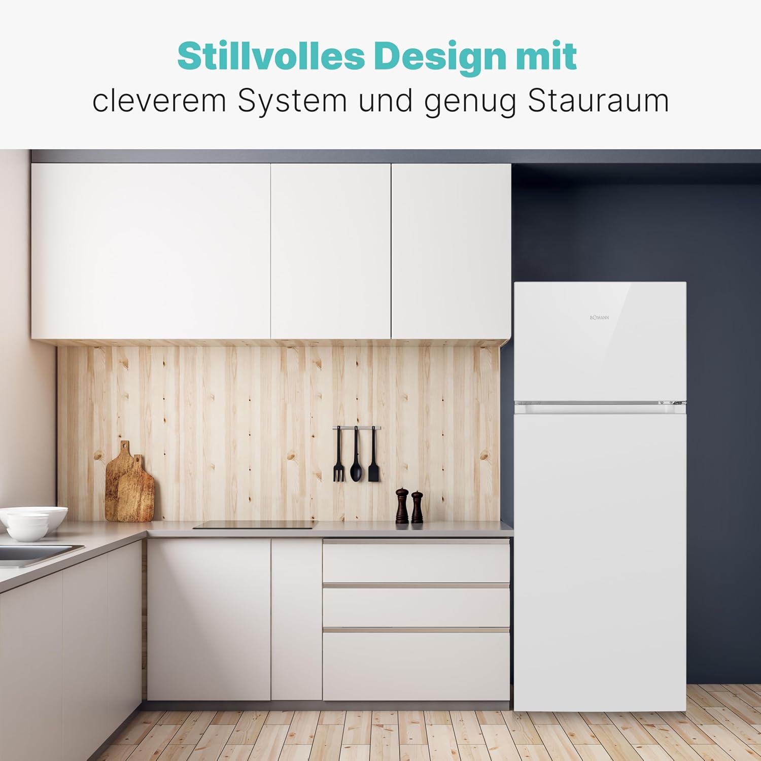 Bomann® Kühlschrank mit Gefrierfach | Kühl Gefrierkombination 206L | 4 Sterne-Kennzeichnung | Kühlgefrierkombi mit wechselbarem Türanschlag | Stufenlose Temperaturregelung | Kühlschrank DT 7318.1