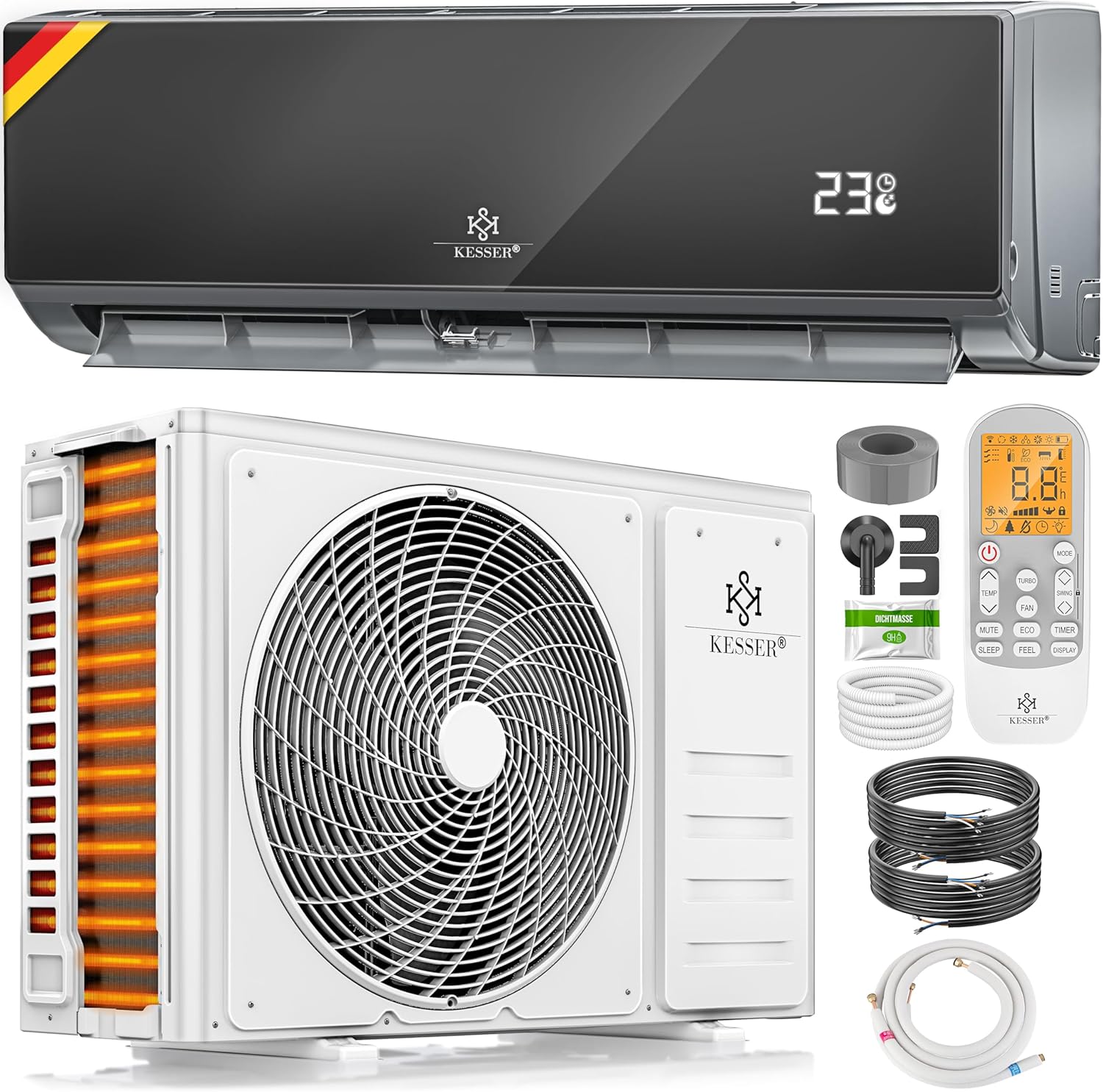 KESSER® Klimaanlage Set Split - mit WiFi/App Funktion Klimagerät - Kühlen A++/ Heizen A+ - 9000 BTU/h (2.600 Watt) Kältemittel R32 - Fernbedienung, Timerfunktion - Inkl. komplettem Montagematerial