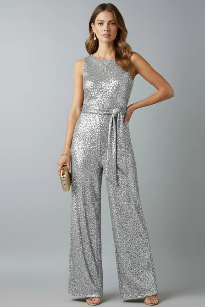 Damen-Jumpsuit mit Pailletten und geradem Bein