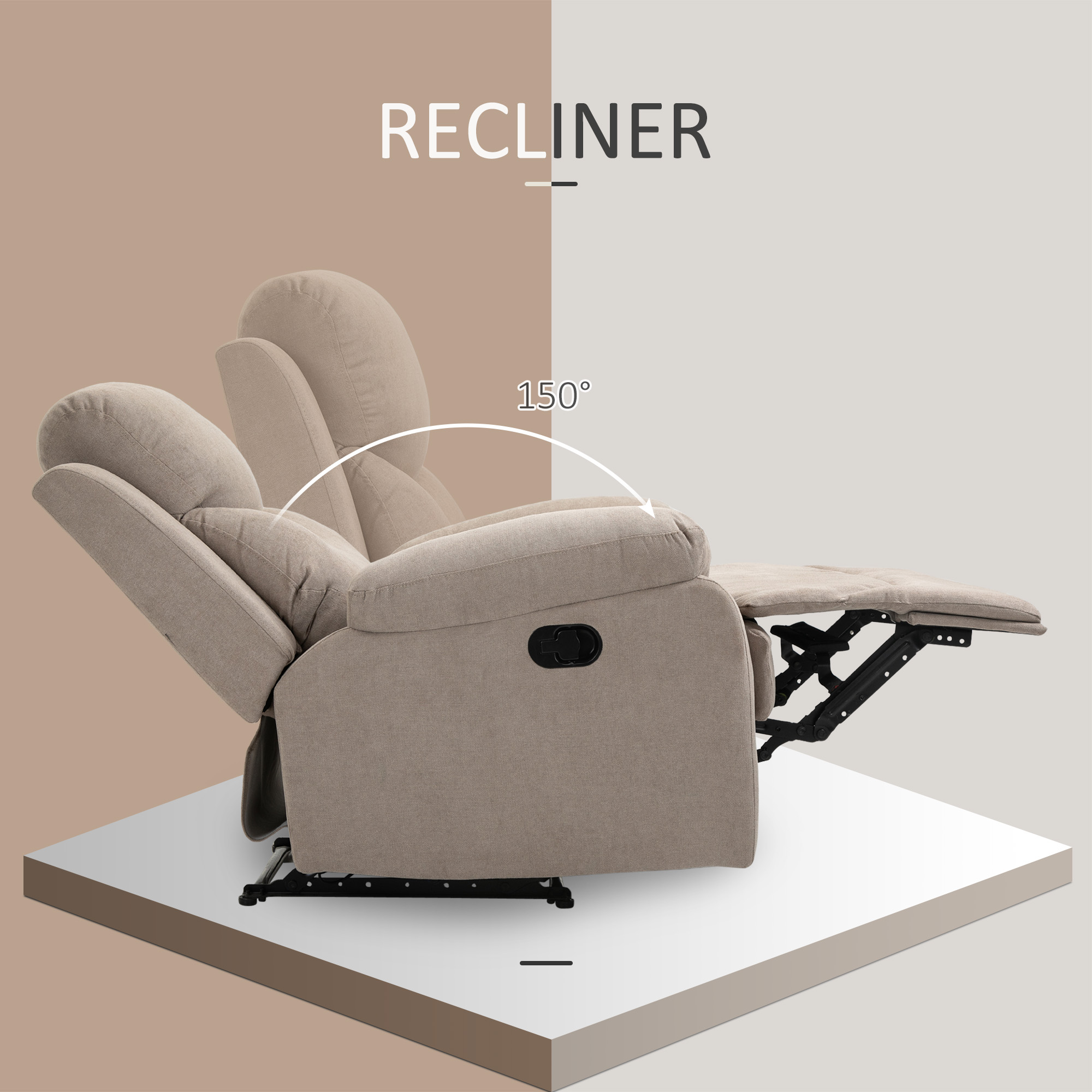relaxfauteuil enkele sofa ligbed kantelbaar 150 ° TV-fauteuil linnen beige 97 x 96 x 105,5 cm