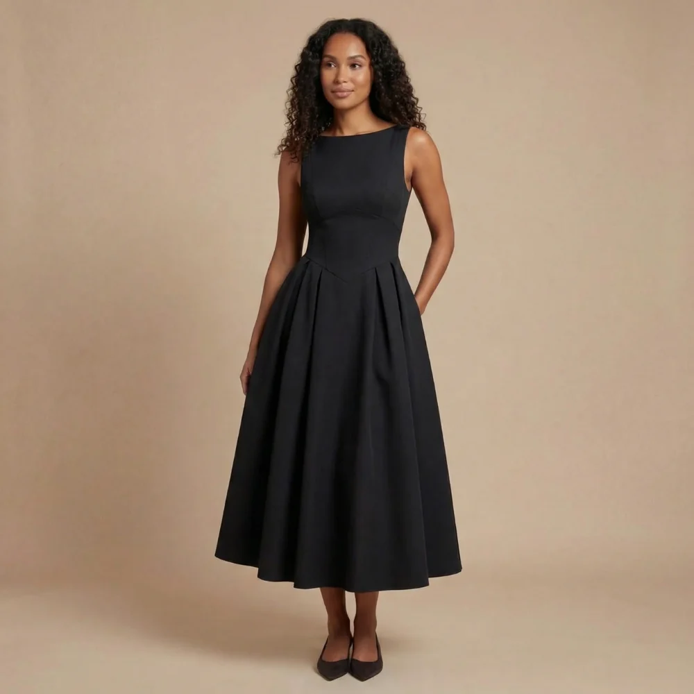 ?rmelloses Midi-Kleid mit U-Boot-Ausschnitt f��r Hochzeitsg?ste
