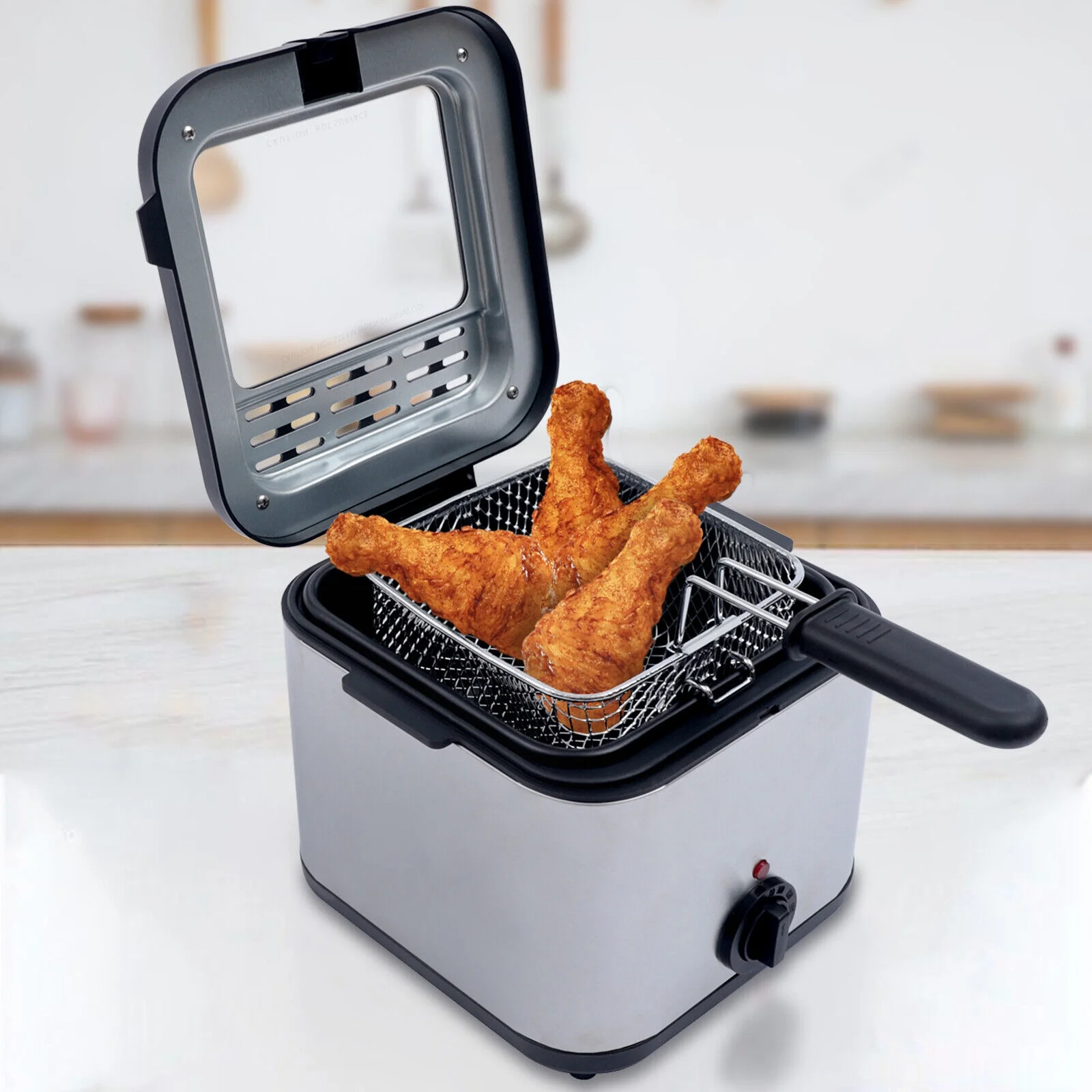 2025 Compacte Frituurpan van 1000W en 2,5L met Mand, Transparant Venster en Olie-afvoerhaak