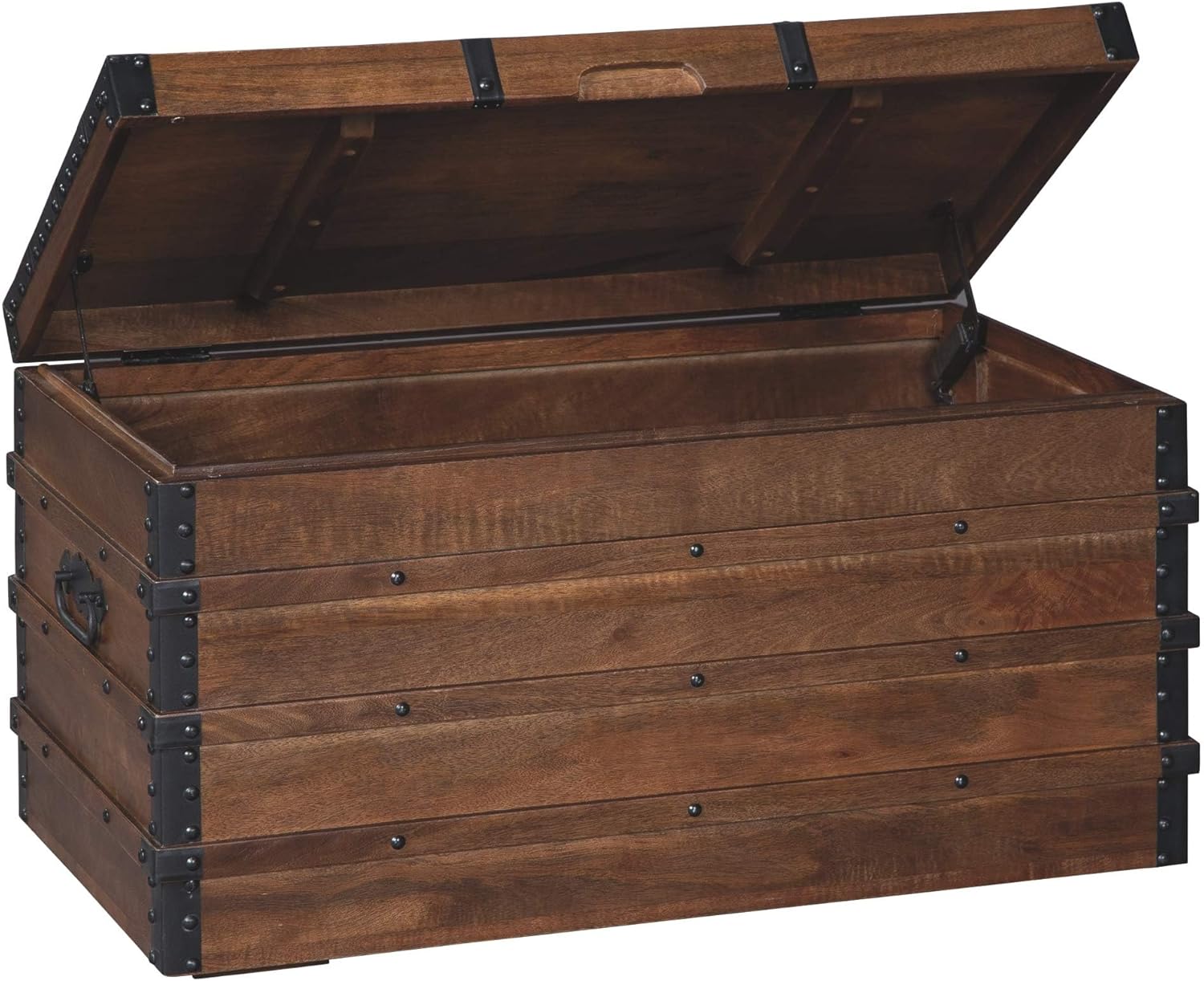 Signature Design By Ashley Kettleby Wooden Storage Box Trunk, Vintage?Style Coffee Table With Hinged Top And Hidden Storage, Wood Construction With Metal Hardware For Living Room Organization, Brown