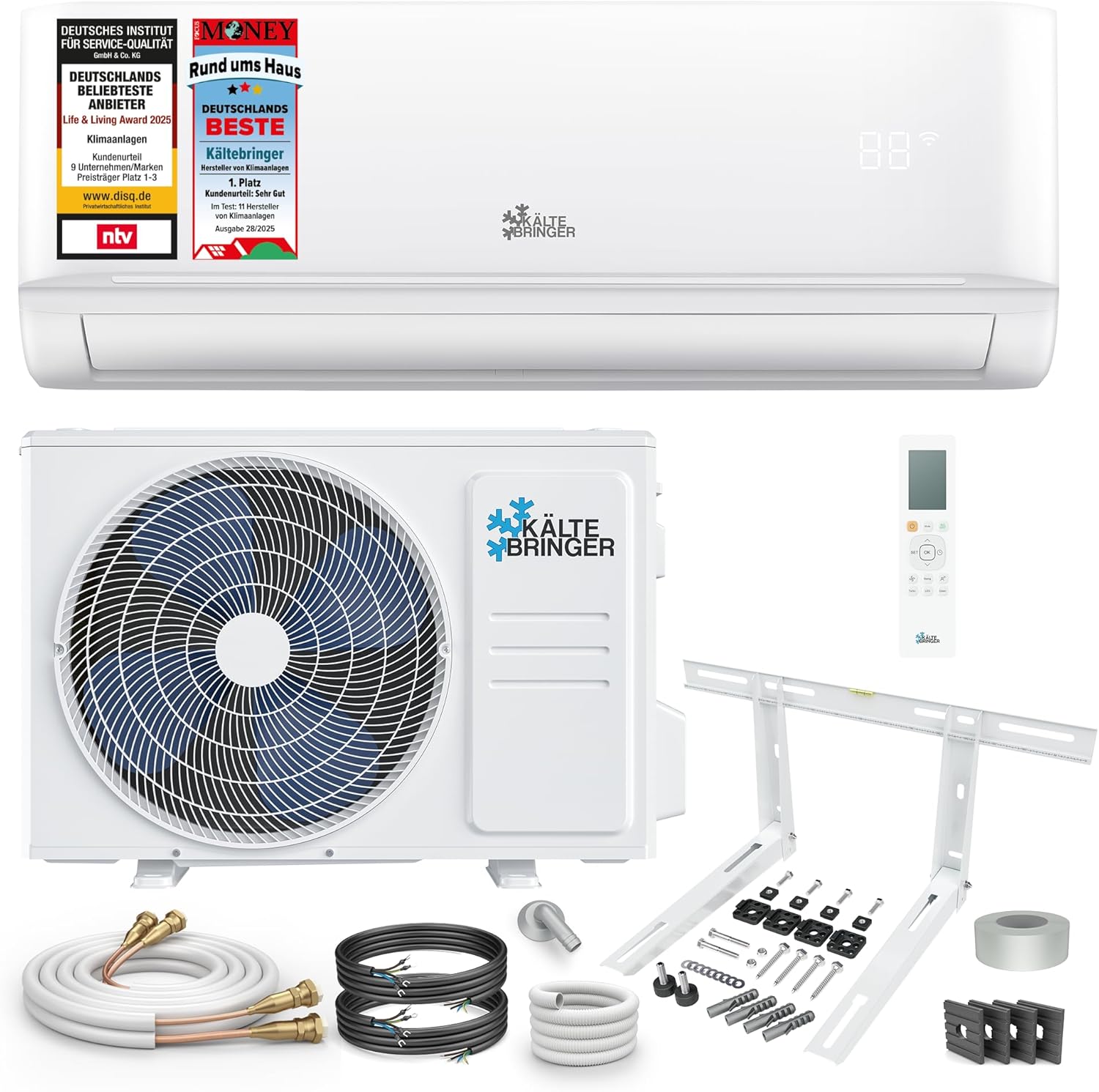 Kältebringer Split Klimaanlage Quick Connect - 12000 BTU (3,5 kW) - Klimagerät mit Heizfunktion, WiFi & App, bis 55qm, sehr leise - 5m Kupferleitung, Kältemittel R32, Montagematerial, Wandhalterung