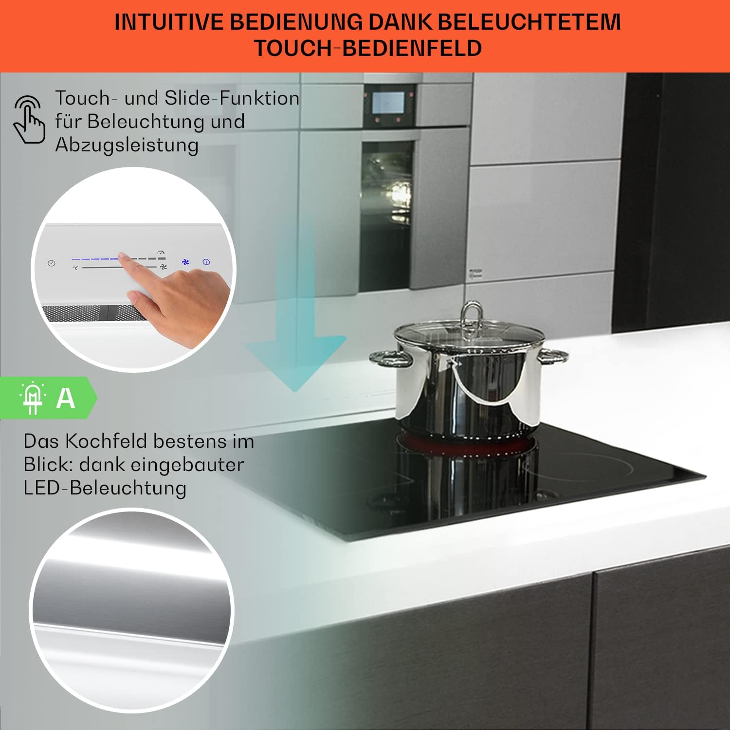 Klarstein Downdraft-Dunstabzugshaube, Versenkbare Abzugshaube, Leise Dunstabzugshauben mit Filter, Dunstabzugshaube 60cm, Umluft/Abluft Dunsthaube mit 10 Stufen, Dunstabzug 576 m³/h Luftstrom