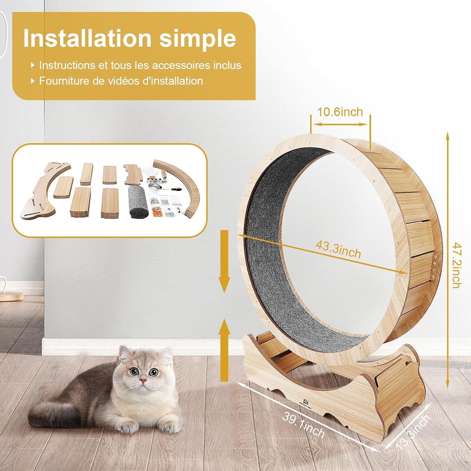 Naviconvex Katzenlaufrad laufrad Katze Laufen Laufrad Katze Laufen Super Leise Katzen Laufrad Laufrad für Katzen Laufrad Katze Katzenrad Katzenlaufrad XL Holzfarbe