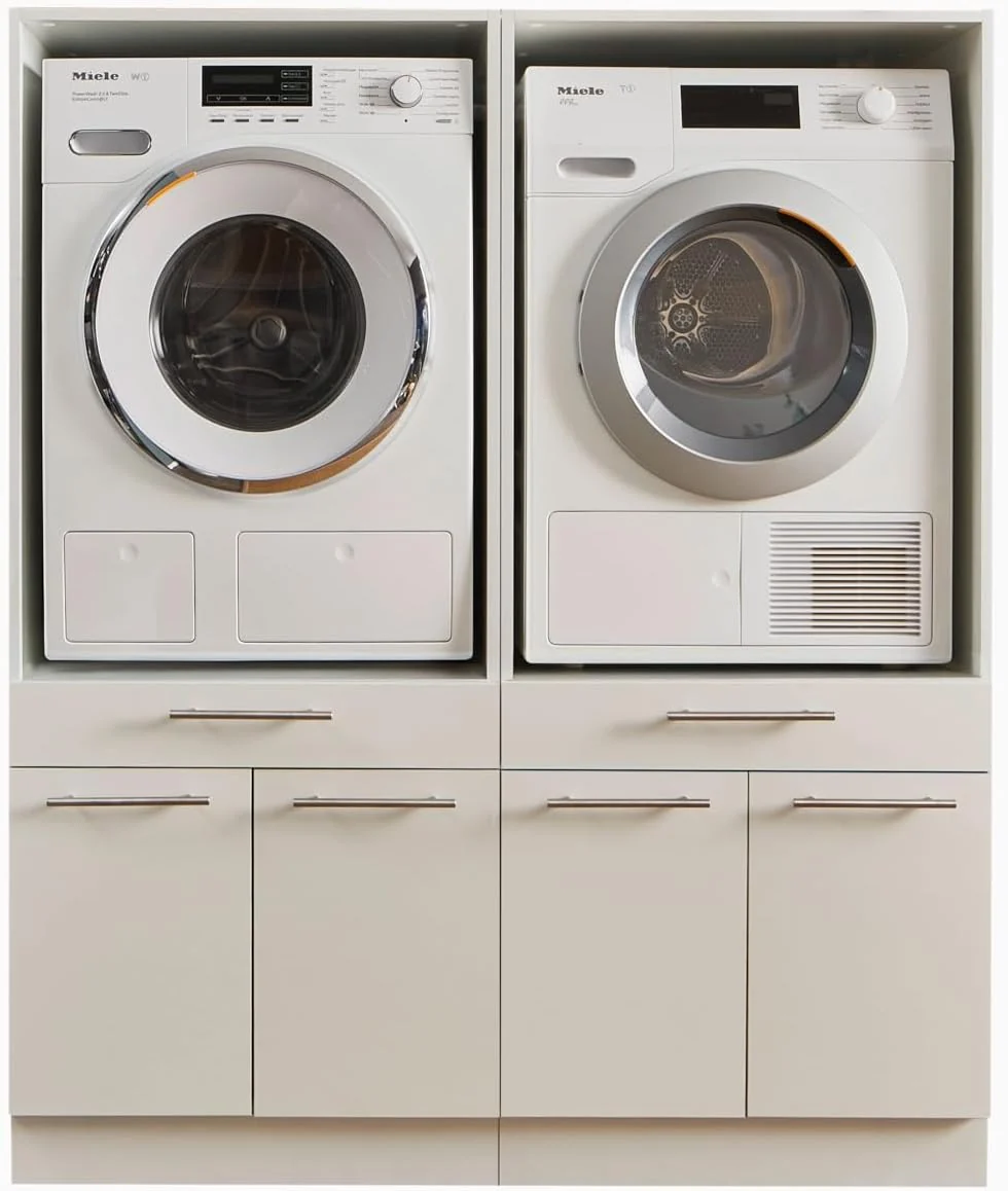 Laundreezy 2X - Armario para Lavadora, Color Blanco, Armario Sobrepuesto para Lavadora con certificación TÜV y Mucho Espacio de Almacenamiento, 135 x 162 x 67,5 cm (Ancho x Alto x Profundo)
