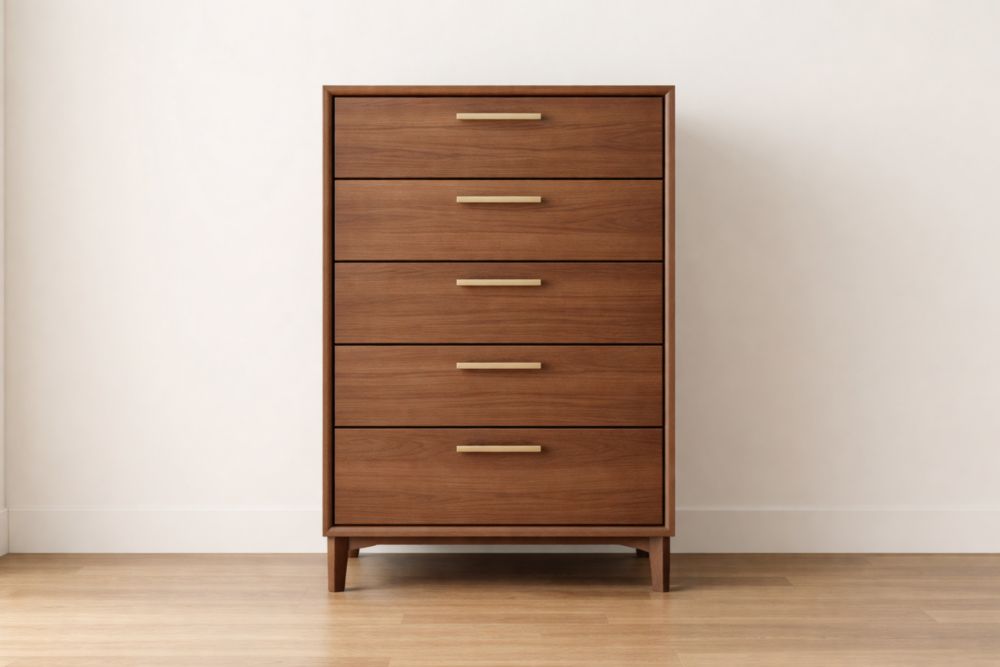 Solid Wood 5-Drawer Chest Brown 120cm x 80cm x 40cm