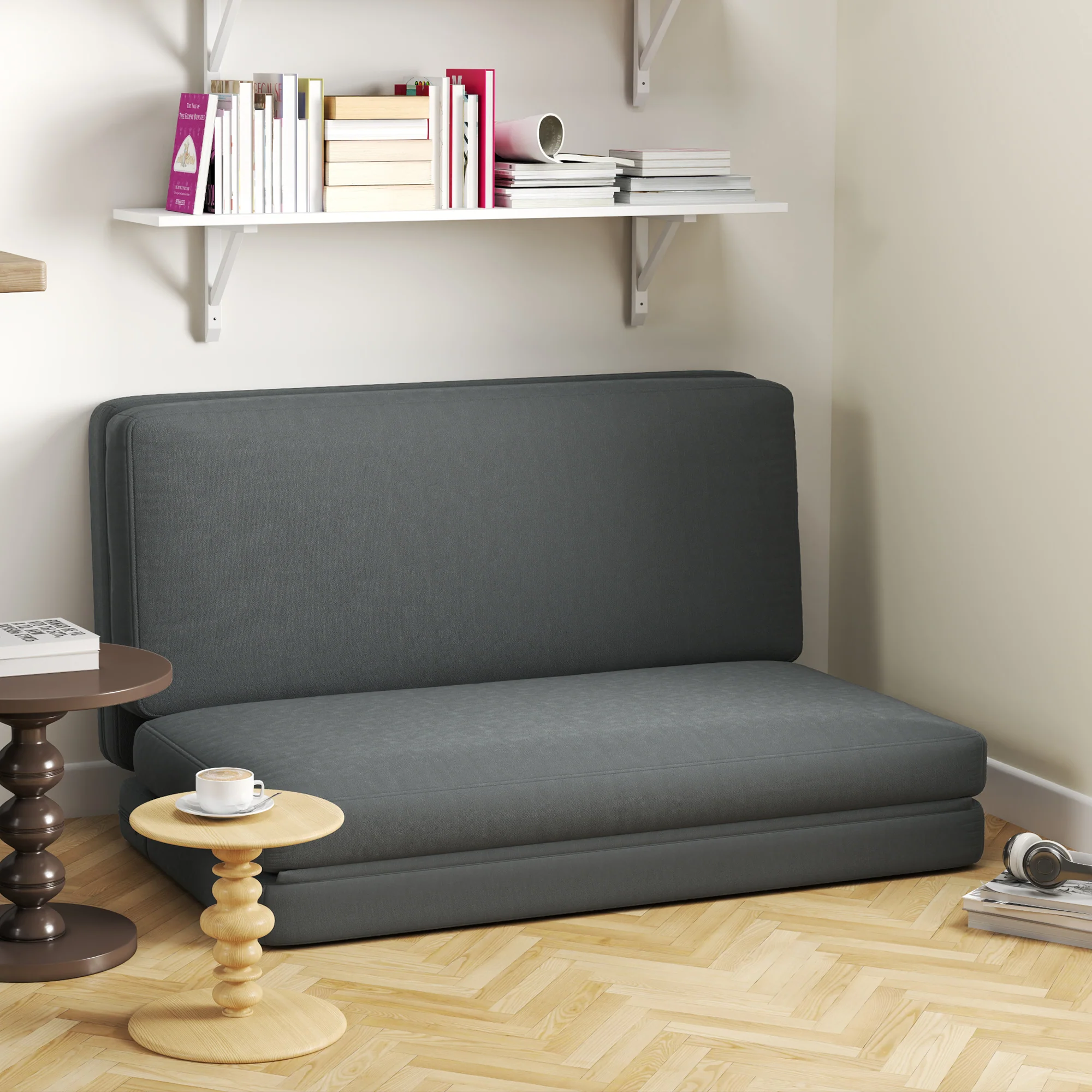 HOMCOM 3-in-1 Opvouwbare Relaxstoel, Gastenmatras, Deelbaar, 138 cm breed, Donkergrijs