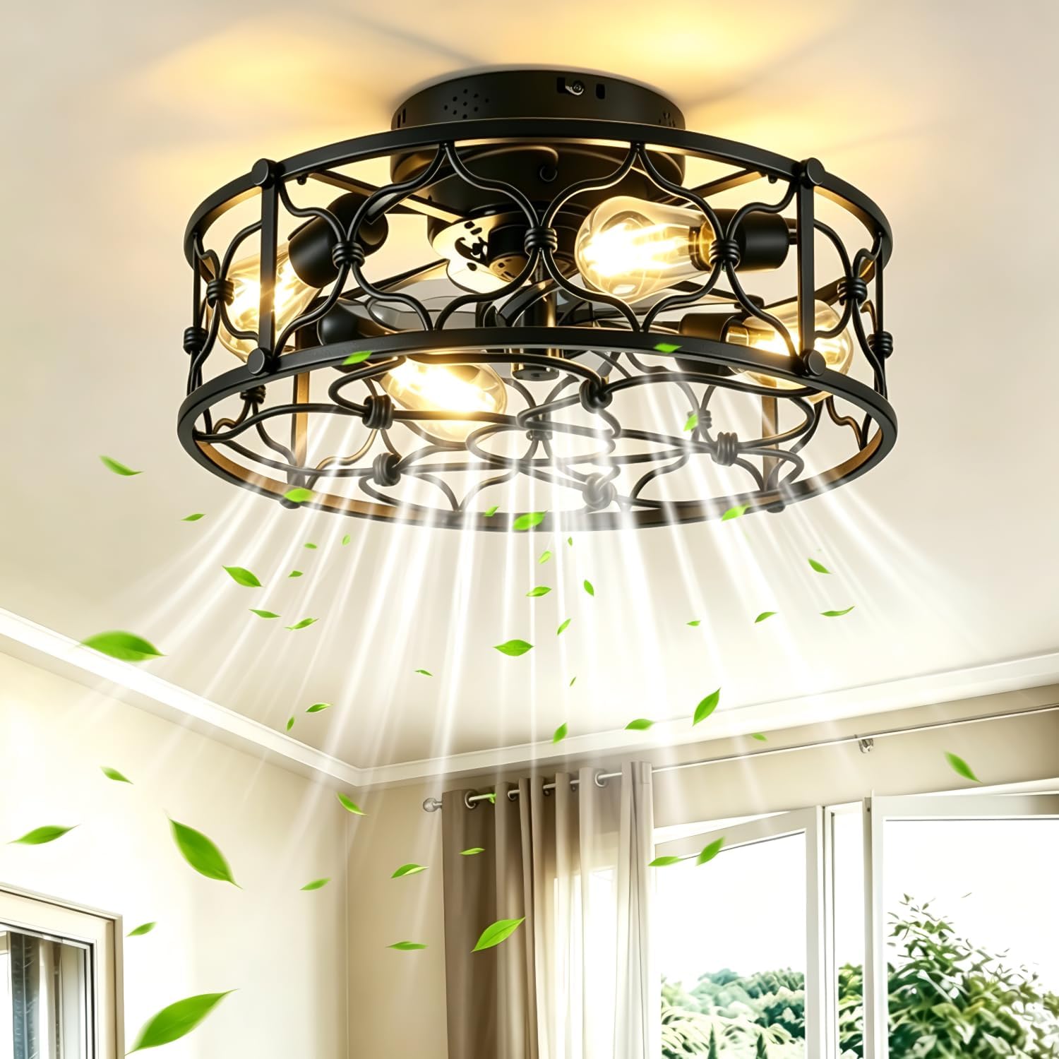 Deckenventilator Mit Beleuchtung, 50cm Retro Industrial Stil Deckenventilatoren mit Lichtern, E27 mit Fernbedienung, 6 Geschwindigkeiten Ventilator Deckenleuchte, Für Wohnzimmer Schlafzimmer