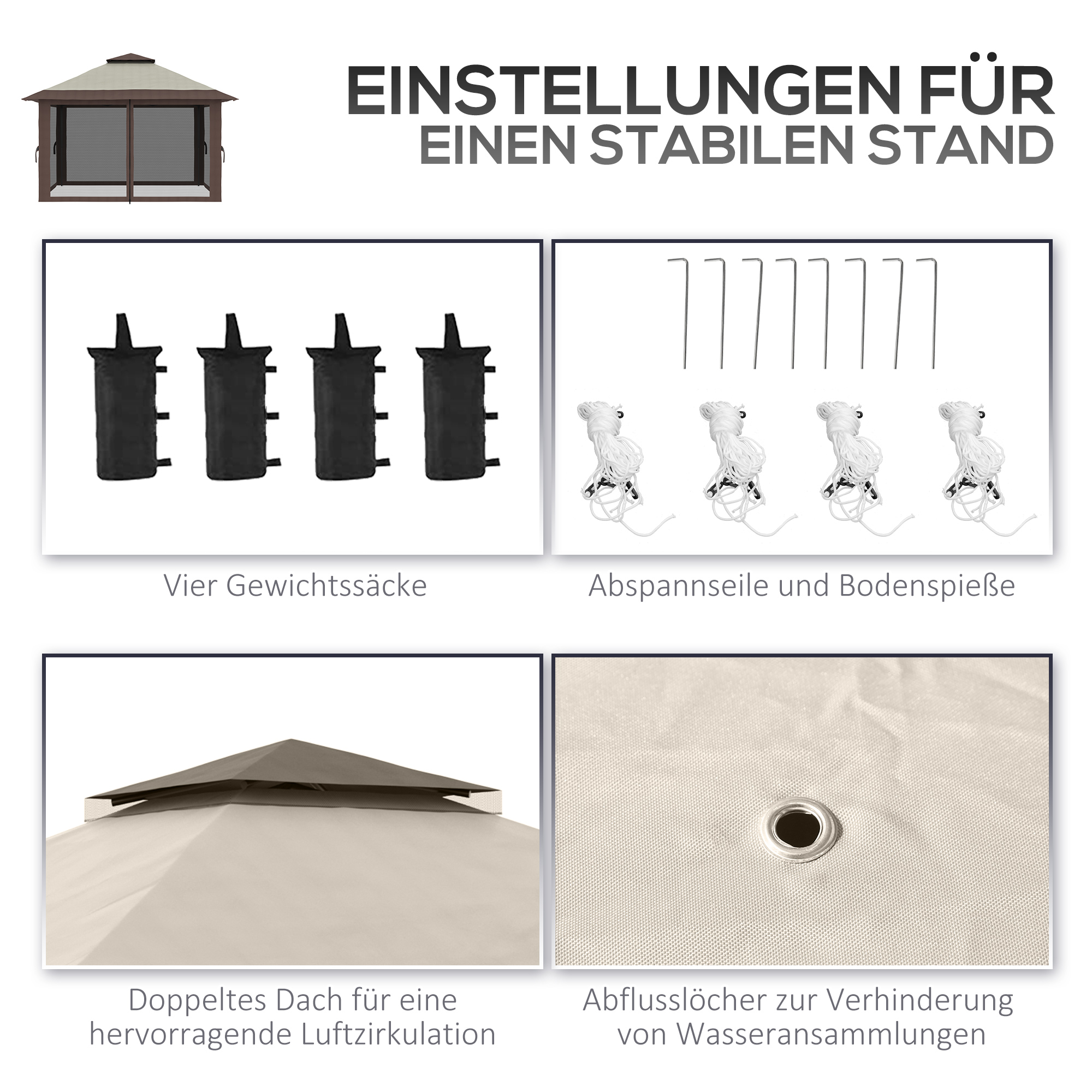Tuinpaviljoen 4x4x3m, Beige, Met Ventilatiedak en Verstelbare Hoogte