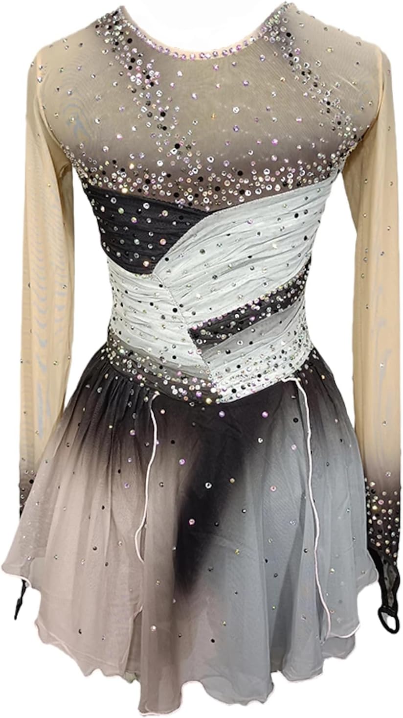 purpleq Professionelles Eiskunstlauf Kleid für Mädchen Gradient Eislauf Wettkampfbekleidung Handgefertigte Outdoor Gymnastik Trikots Rollschuhrock