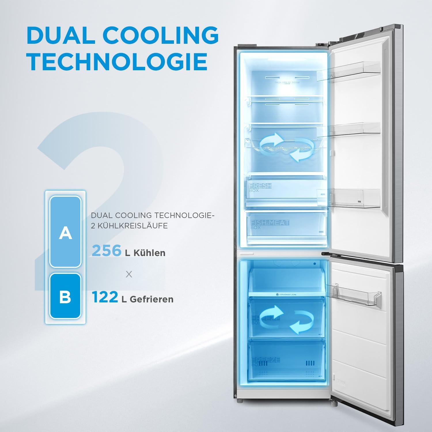 Midea MERB276FGE02A Fridge/Freezer Combination, 180 cm Height, NoFrost, Double Control, Super Cooling Function, 219 kWh per Year, Fridge Capacity 199 L, 71 L Freezer Capacity