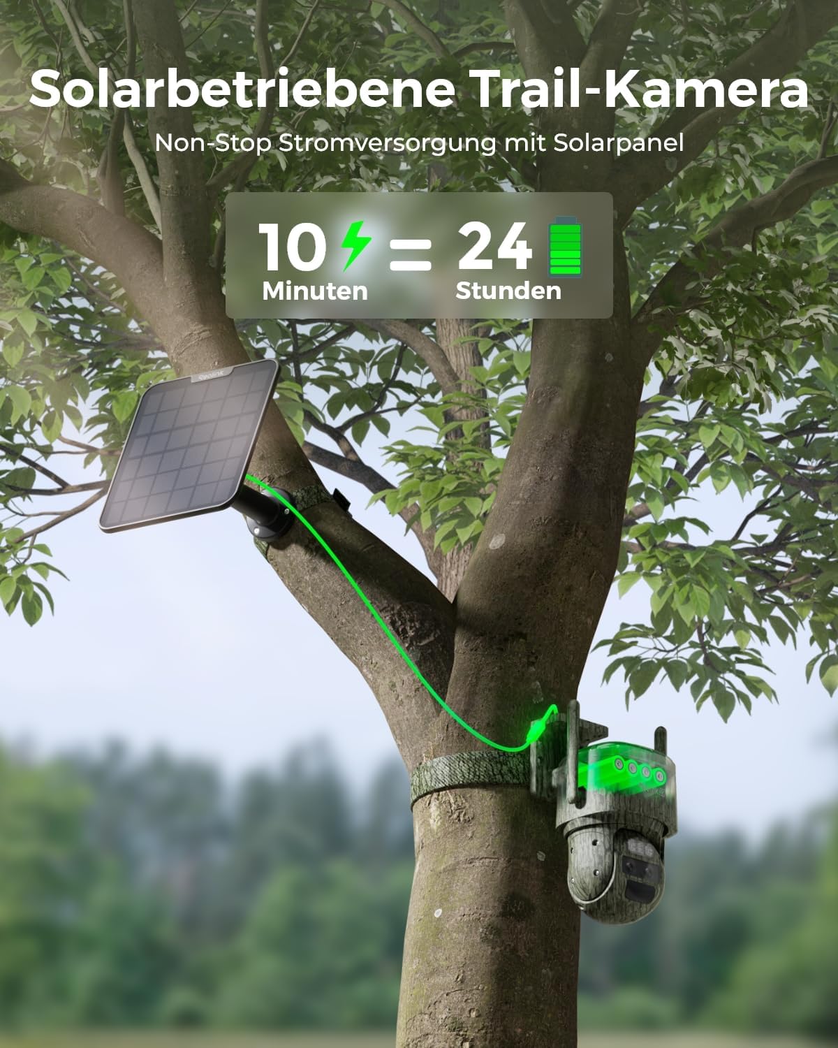 Reolink 4K 4G LTE Überwachungskamera mit SIM-Karte, Dual-Objektiv, Auto-Tracking, Wildkamera Solar Akku Ohne WLAN, 6X Hybrid-Zoom, No-Glow IR, IP65 für Wildtiere, TrackMix LTE Trail + Solarpanel