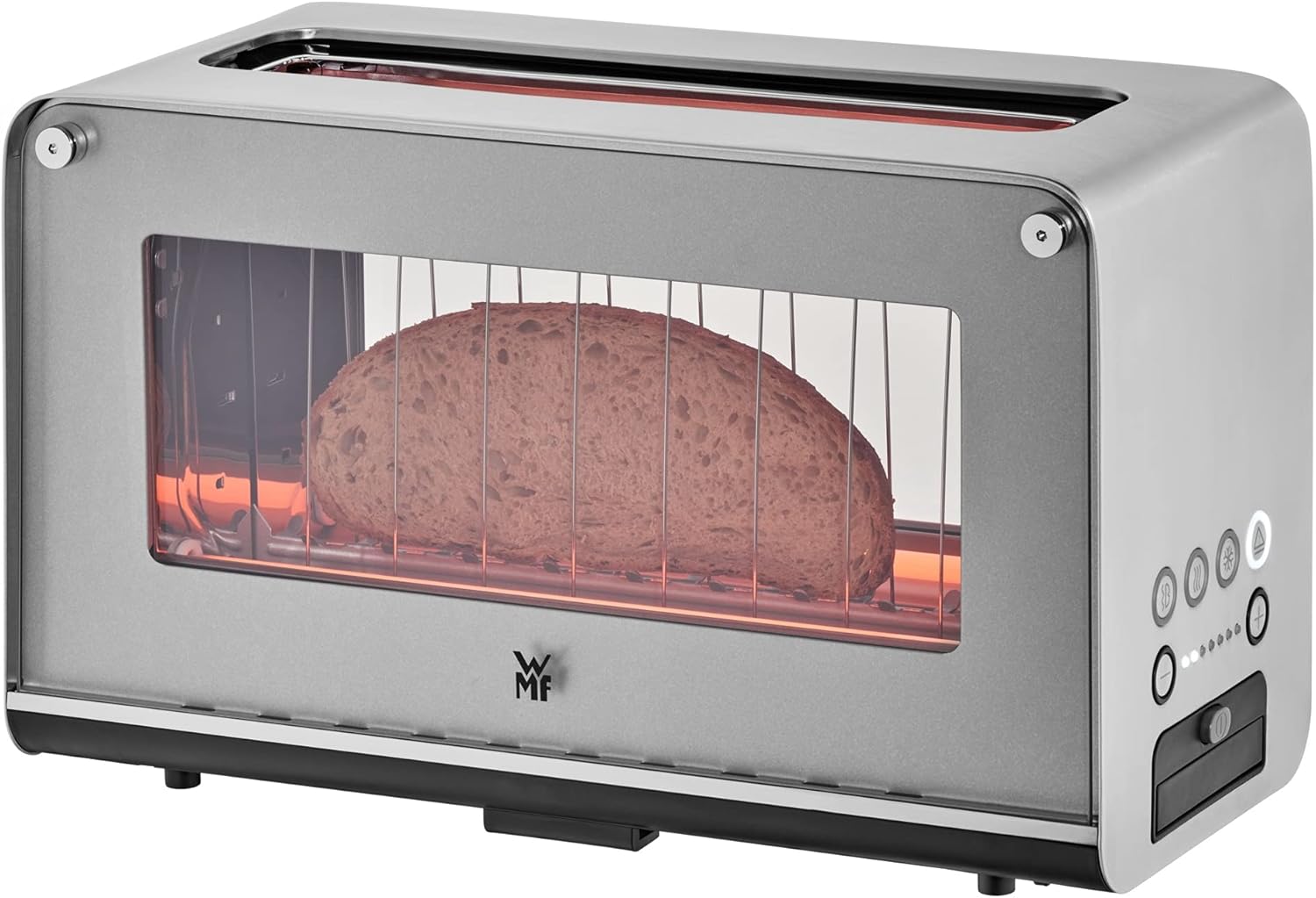 WMF Lono Toaster Glas mit Brtchenaufsatz, 2 Scheiben, XXL, motorisierte Toastaufnahme, Aufwrm-Funktion, 7 Brunungsstufen, Toaster edelstahl matt