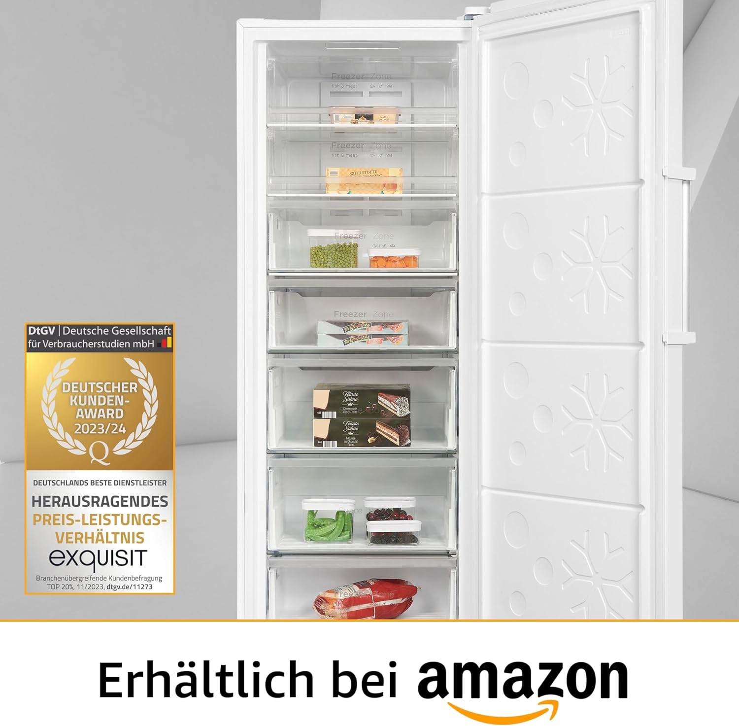 Exquisit Gefrierschrank GS380-NF-H-050D weiss | No Frost | Nutzinhalt: 380 L | Temperaturregelung | Alarm