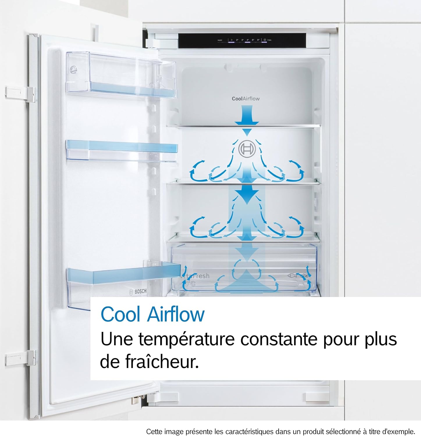 Bosch KIR41NSE0 Série 2 - Réfrigérateur, encastrable, CoolAirflow | 122,1 x 54,1 cm, 204 L, Home Connect, éclairage LED, Fonction Super réfrigération, Noise Class B (30-35 dB)