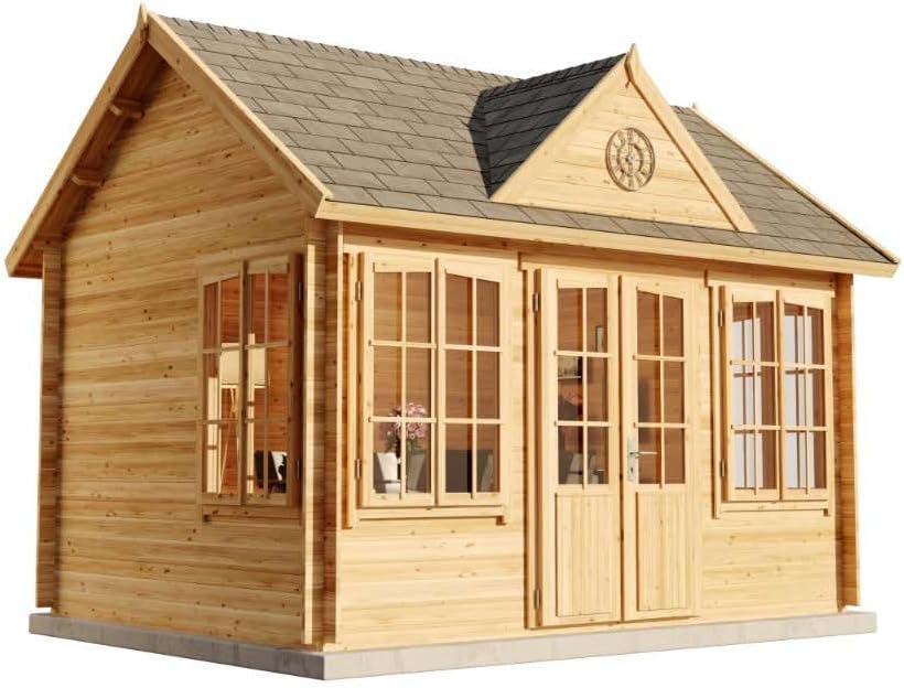 Gartenhaus Clockhouse-28 aus Holz in Naturbelassen mit 28 mm Wandstärke, Größe: 420 x 320 cm mit Satteldach
