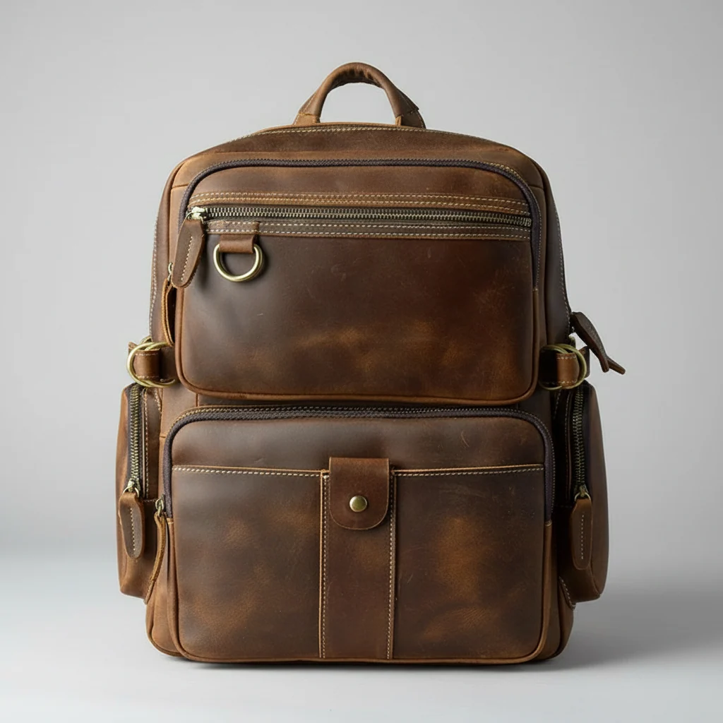 Mens Full Grain Leather 14 Inches Laptop Backpack