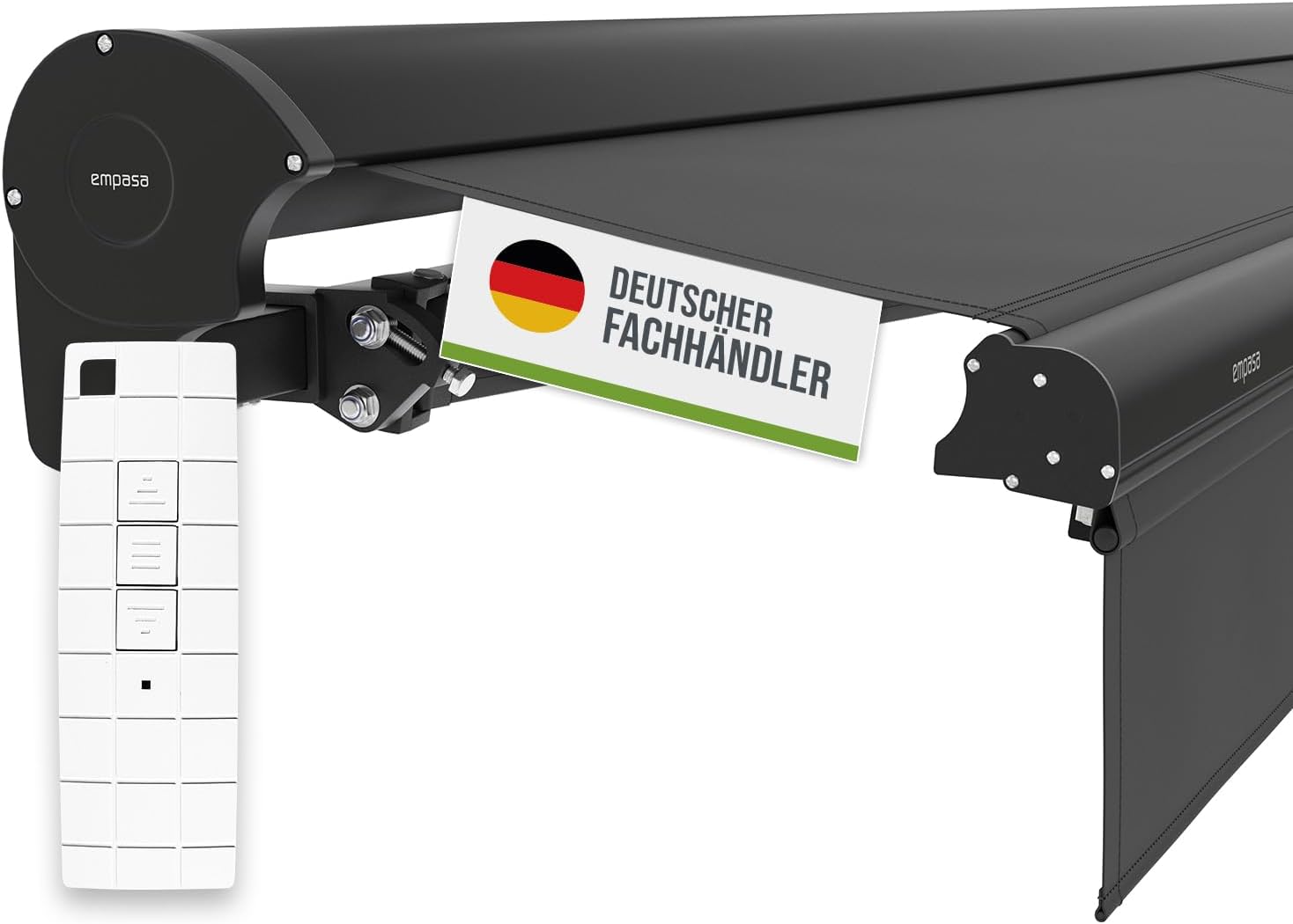 empasa Elektrische Kassettenmarkise 'Expert' Gelenkarmmarkise Markise Sonnenschutz mit manuell ausfahrbarem Volant, komplett vormontiert, Farbe:anthrazit, Größe:4 x 3 m