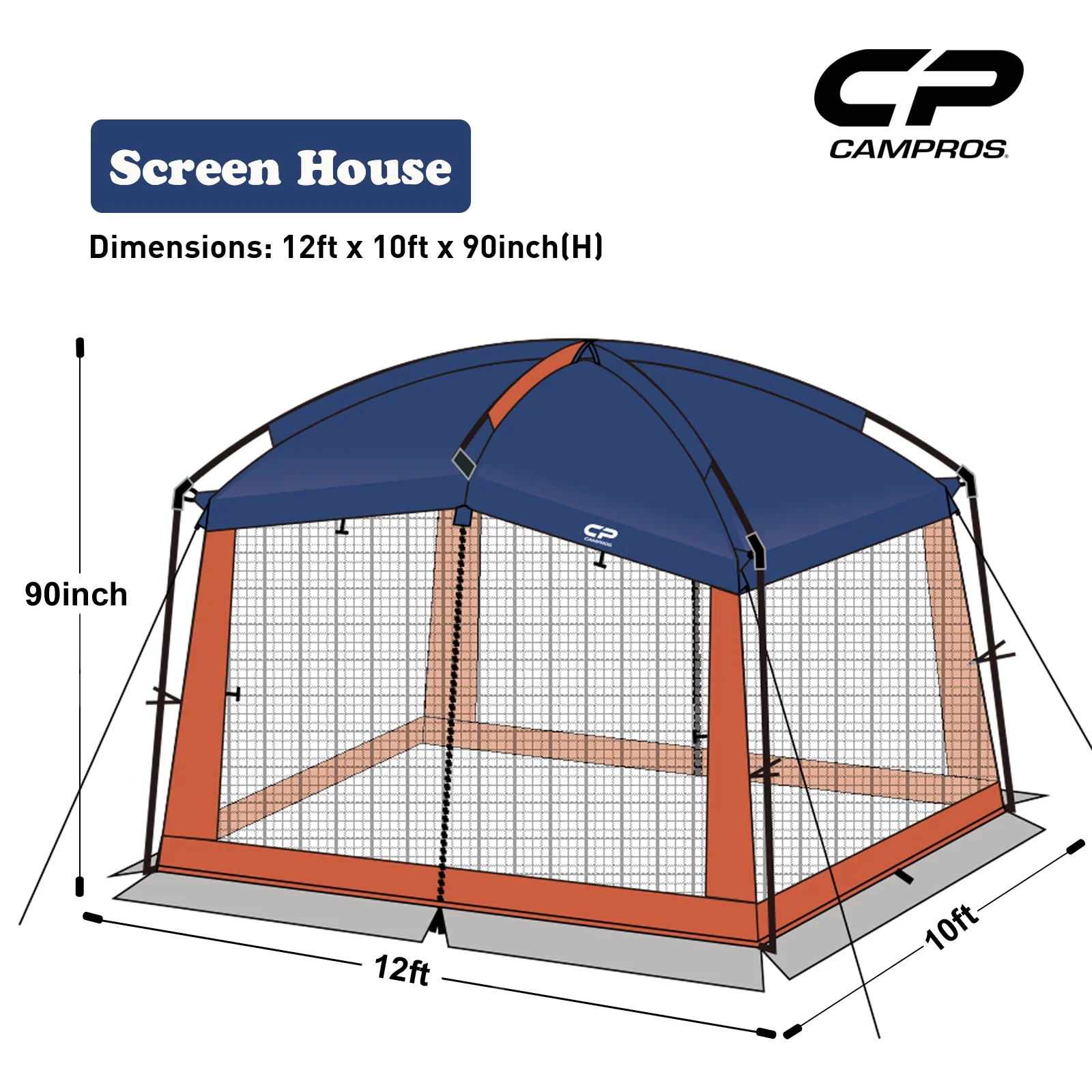 2025 Campros Screen House Room Zonnescherm Tent 12' x 10', blauw