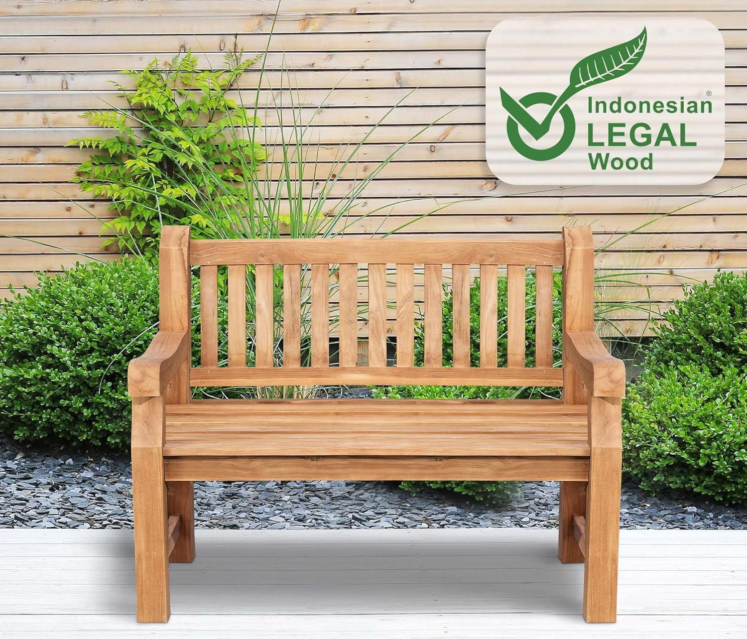 CLP Teakbank Jackson V2 I Wetterfeste Holzbank mit Rückenlehne I Stabile Gartenbank aus massivem Teakholz, Farbe:Teak, Größe:120 cm