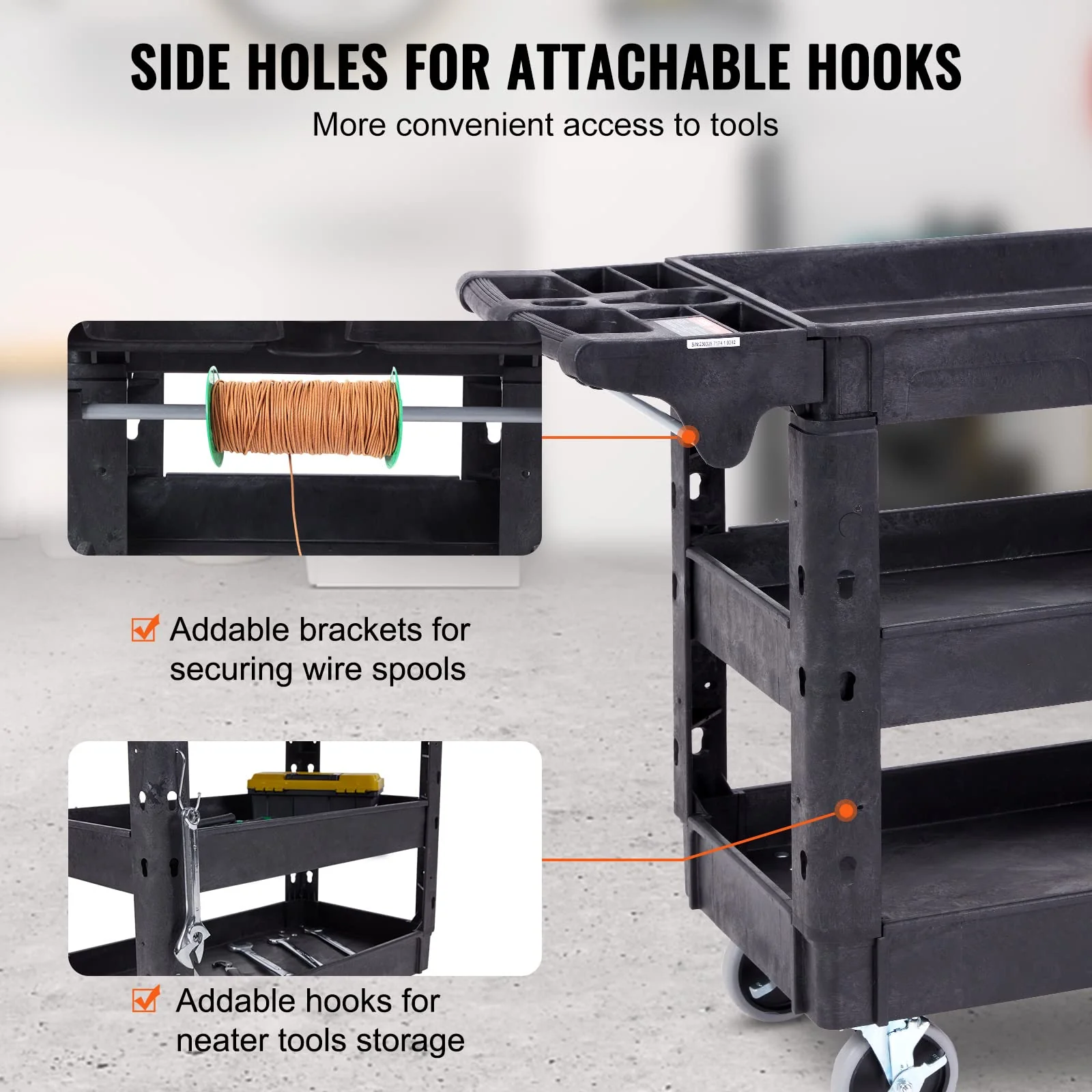 VEVOR 3 Shelf 550LBS Heavy Duty Plastic Rolling Utility Cart