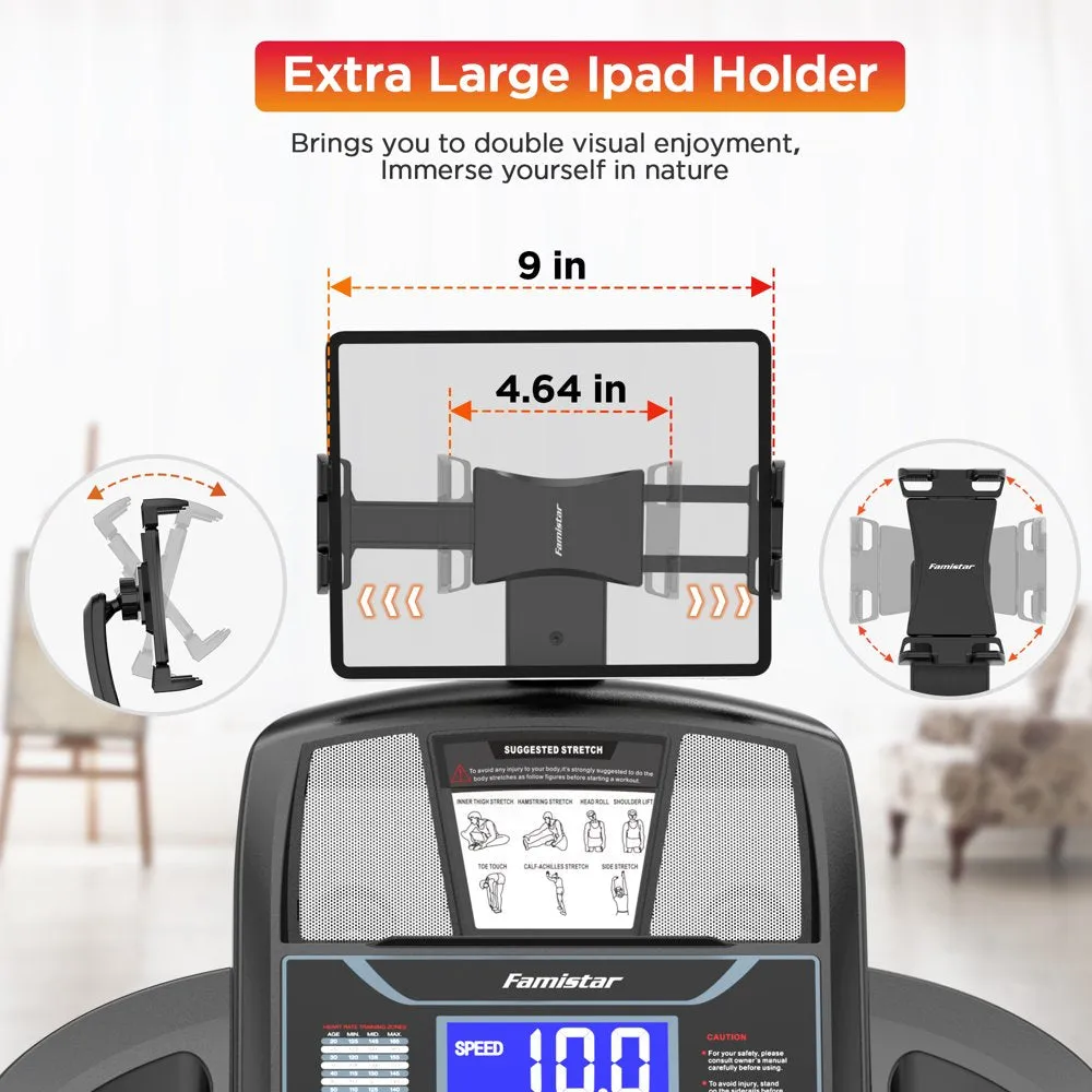 Famistar 4.5HP Foldable Treadmill with 15 Auto Incline Levels, 10MPH Speed, 300LB Capacity, Home Fitness Equipment