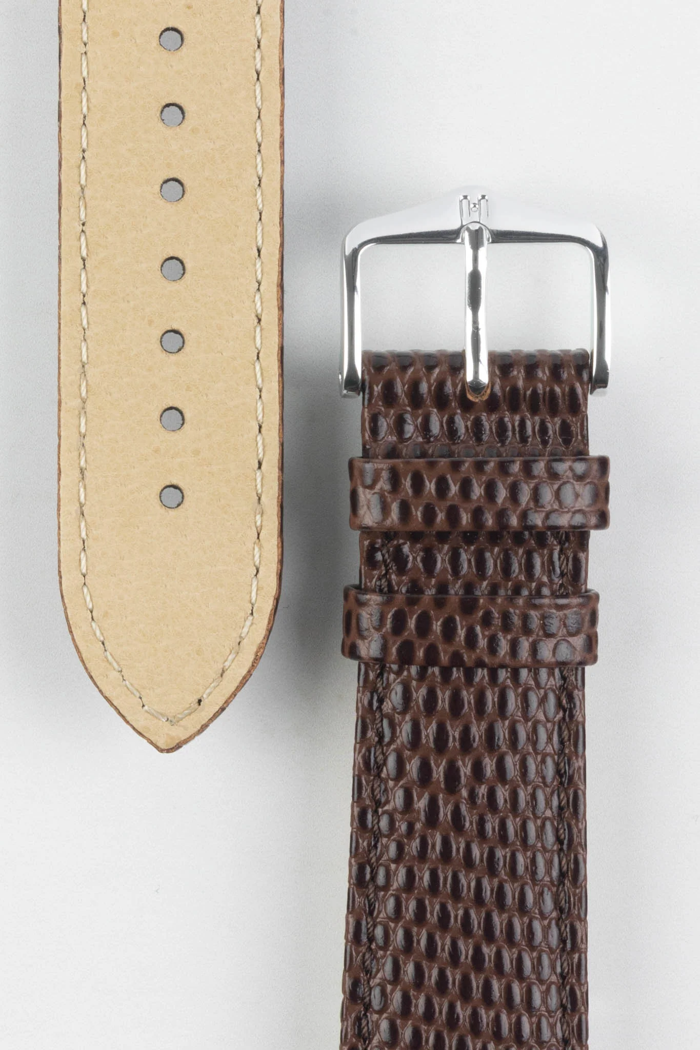 Hirsch RAINBOW Lizard Embossed Quick-Release Leather Watch Strap in BROWN
