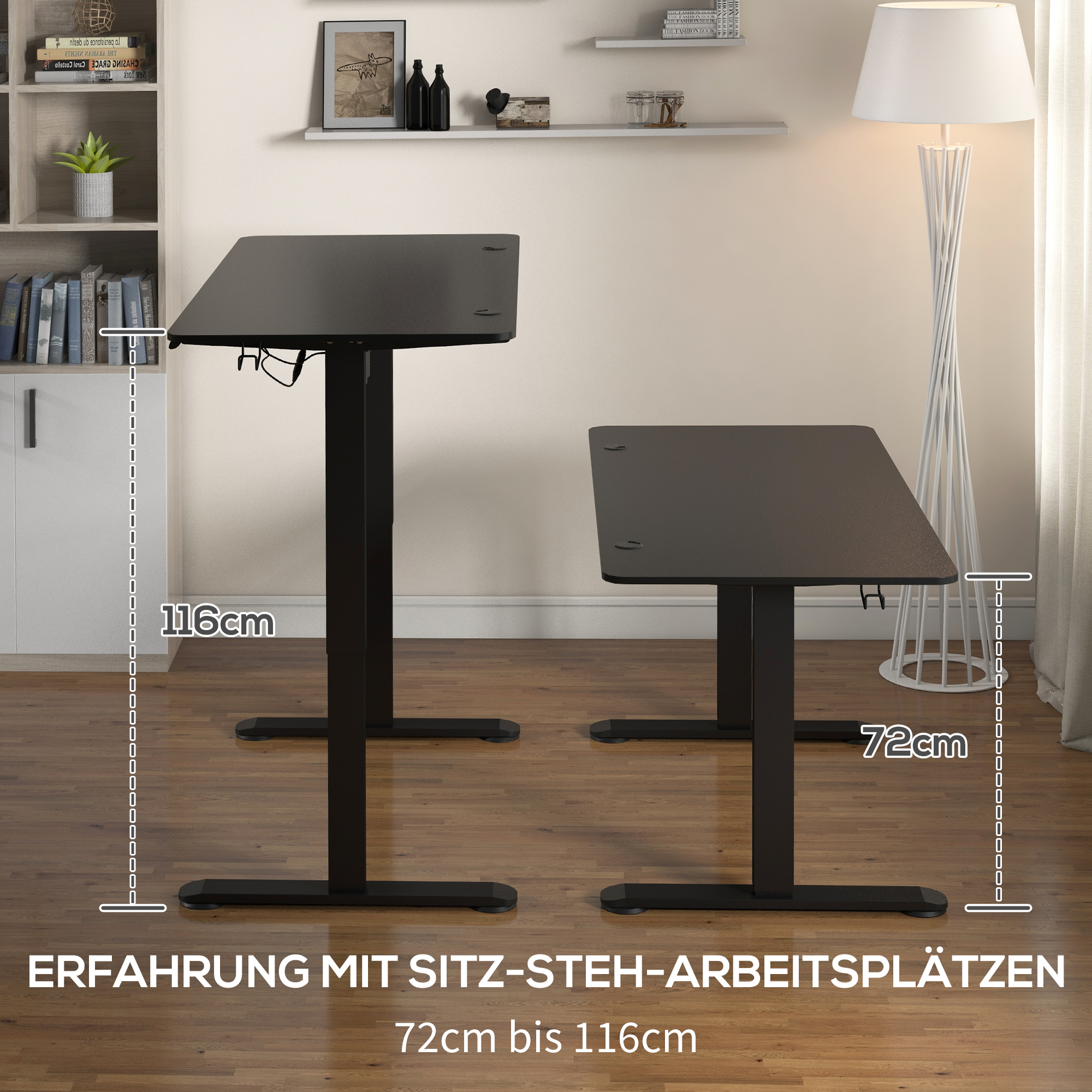 Vinsetto Verstelbaar Zit-Stabureau Computertafel, 140 cm x 70 cm x 116 cm, Zwart