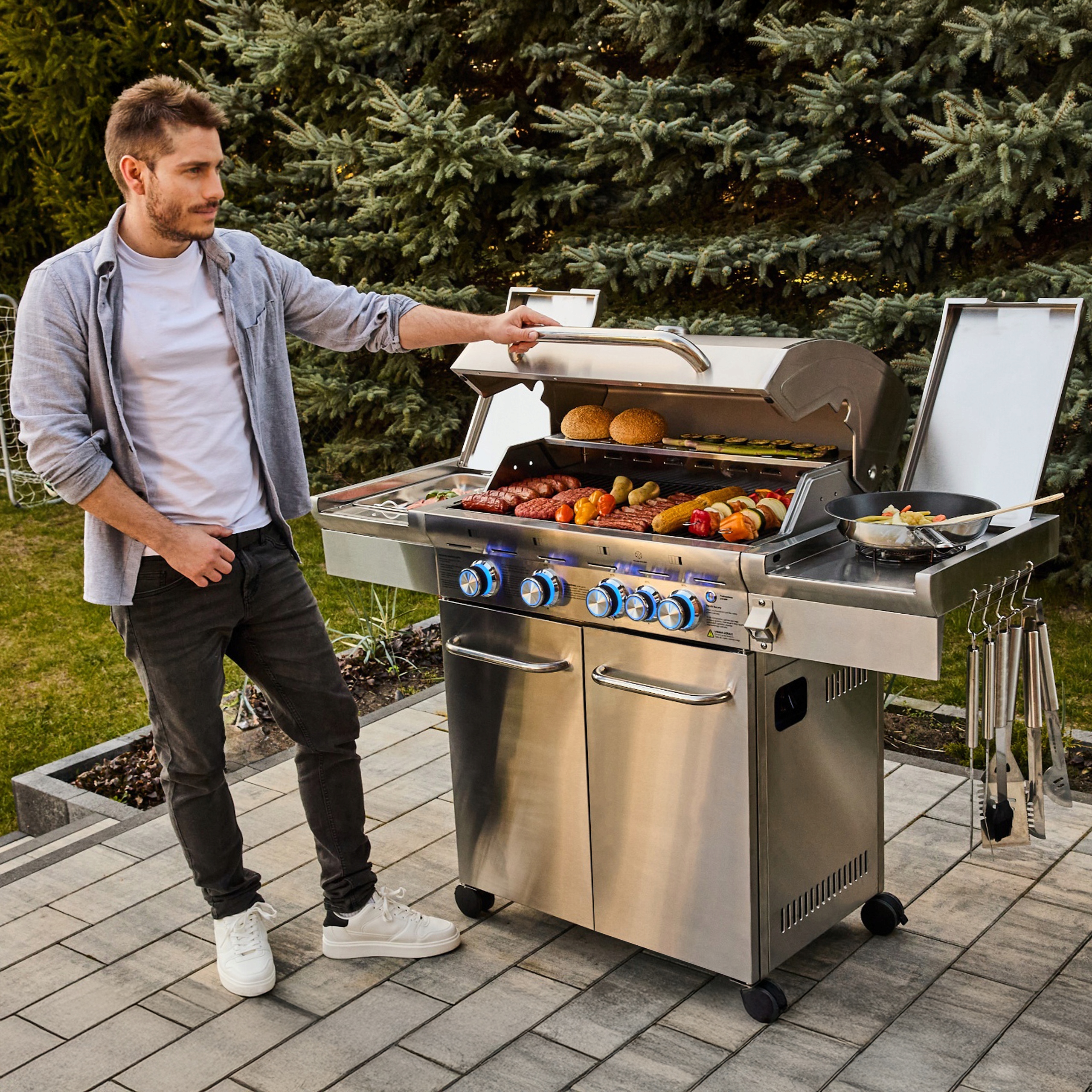 Grill gazowy Ogrodowy ŻELIWNY nierdzewny 4+1 Yoer 17,15 kW +szafka na butlę