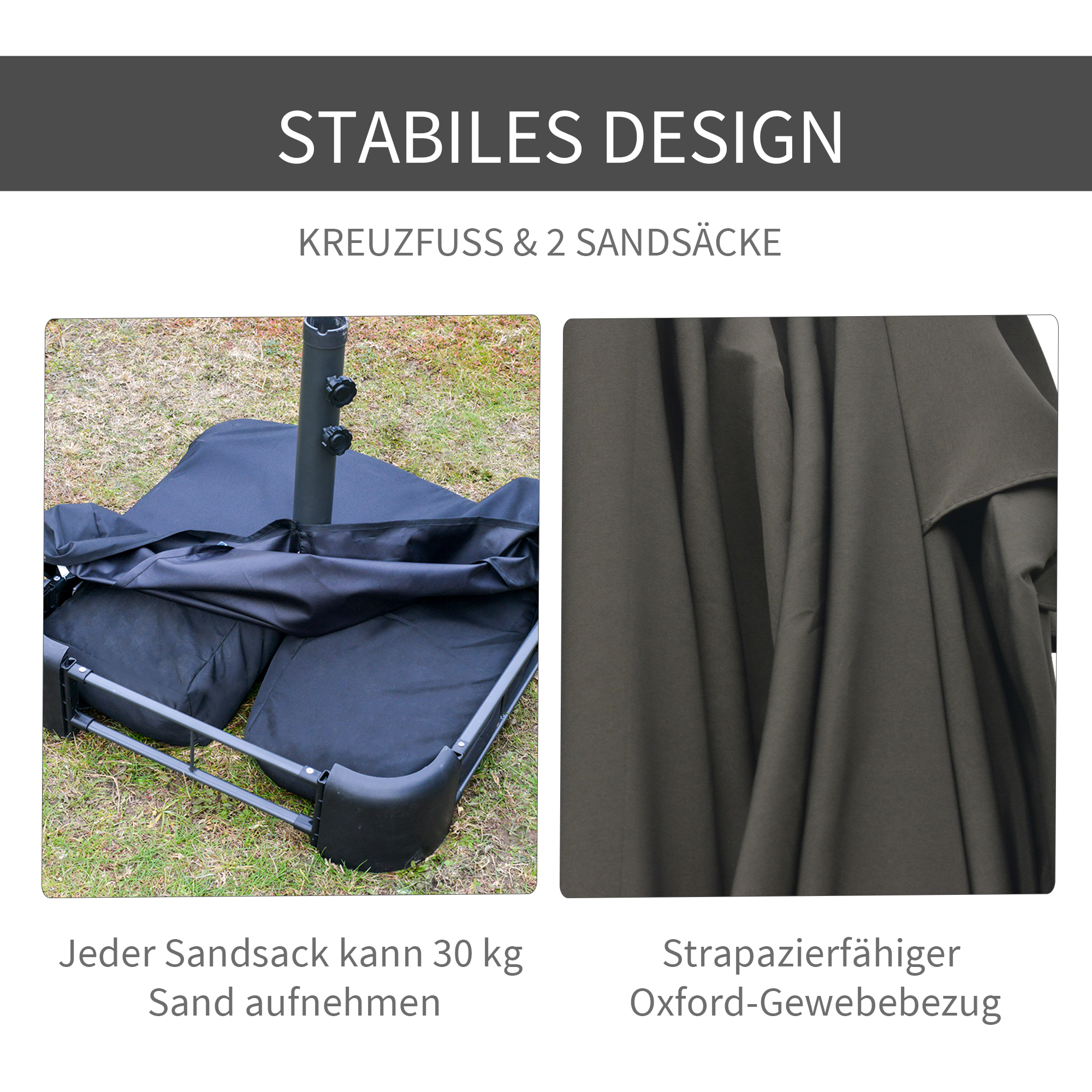 Parasol met parasolstandaard en dubbele parasol 460 x 270 cm donkergrijs