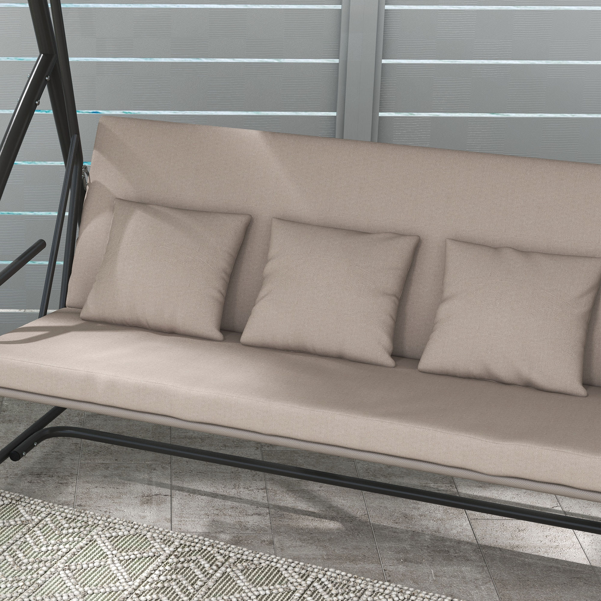 2-in-1 Hollywood schommel met Ligfunctie, 3-zits Tuinschommel van Staal 170x110x153cm, Lichtbruin