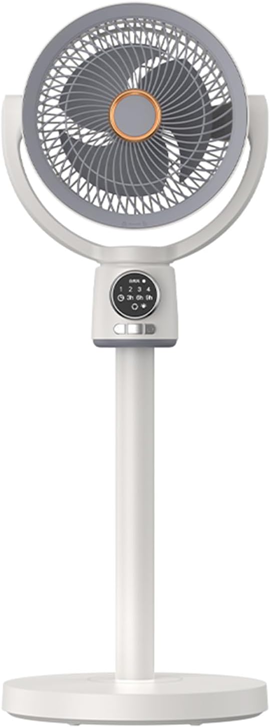 Fernbedienungs-Luftzirkulations-Bodenventilator mit Nachtlicht, 140° Automatische Oszillation, Tischventilator, 3 Abnehmbare Stangen, 5 Windgeschwindigkeiten, Weiß mit Grau