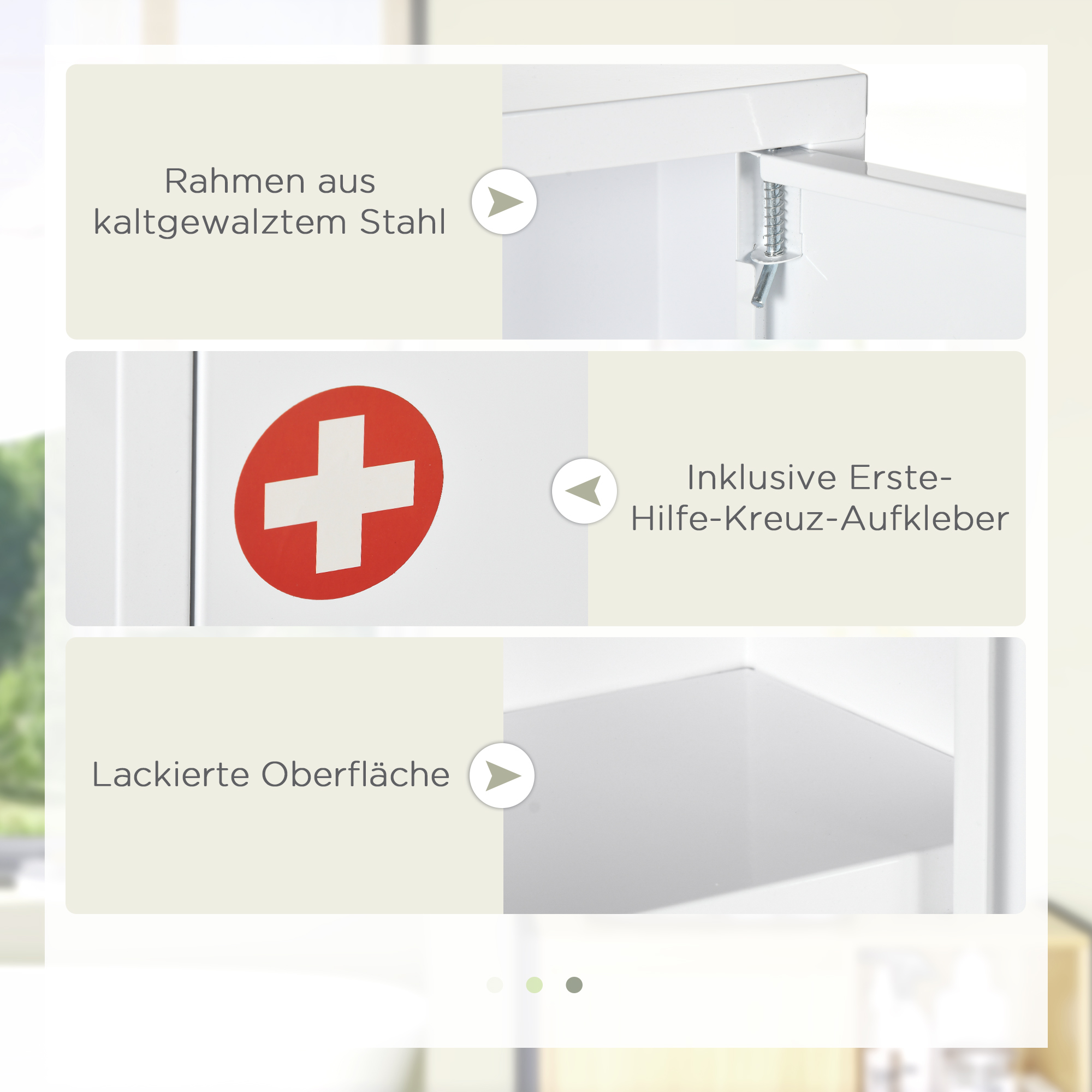 kleankin Medicijnkast, 3 Compartimenten, Afsluitbaar, met Receptenvak, Stevig Stalen Behuizing, Wit, 40 x 15 x 53,5 cm