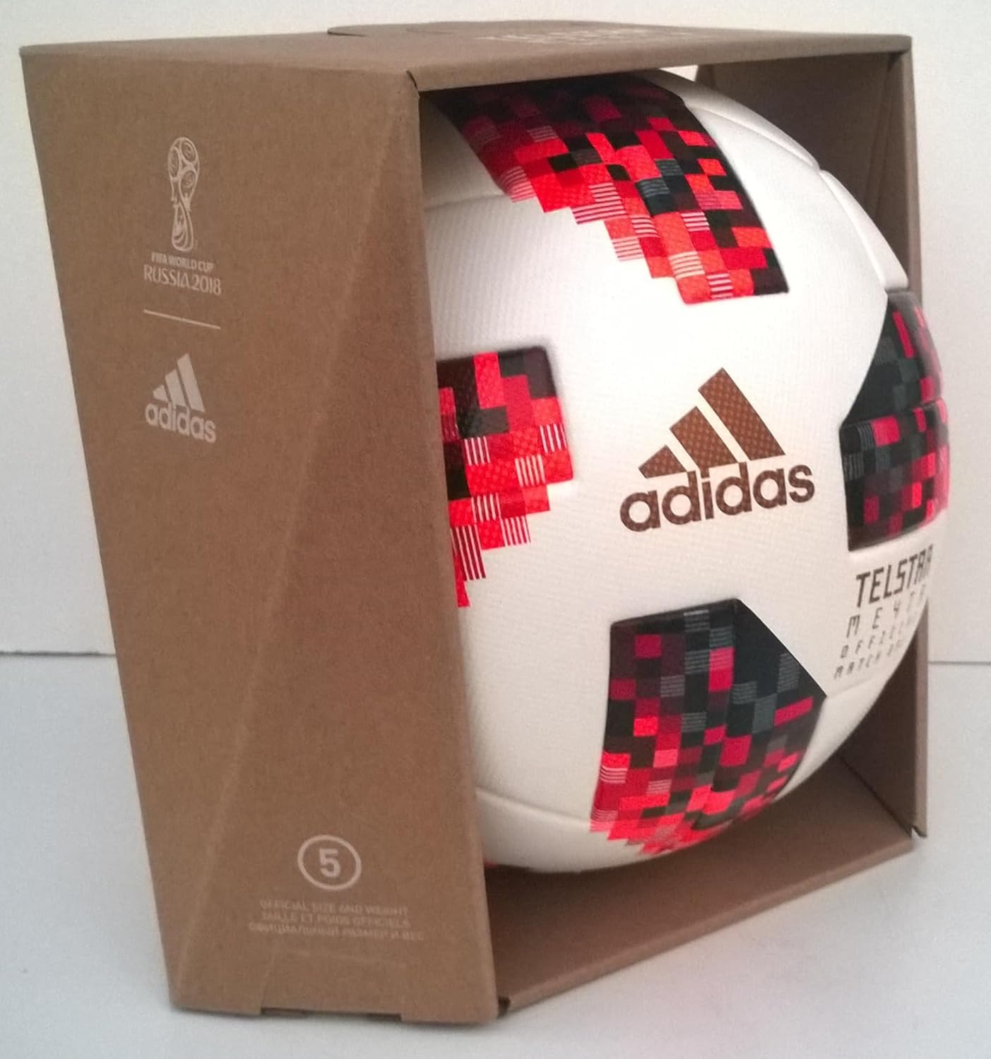 adidas Fußball als Fanartikel der Weltmeisterschaft in Russland 2018, offizieller Artikel des Fifa World Cups, Größe 5, Weiß und Rot