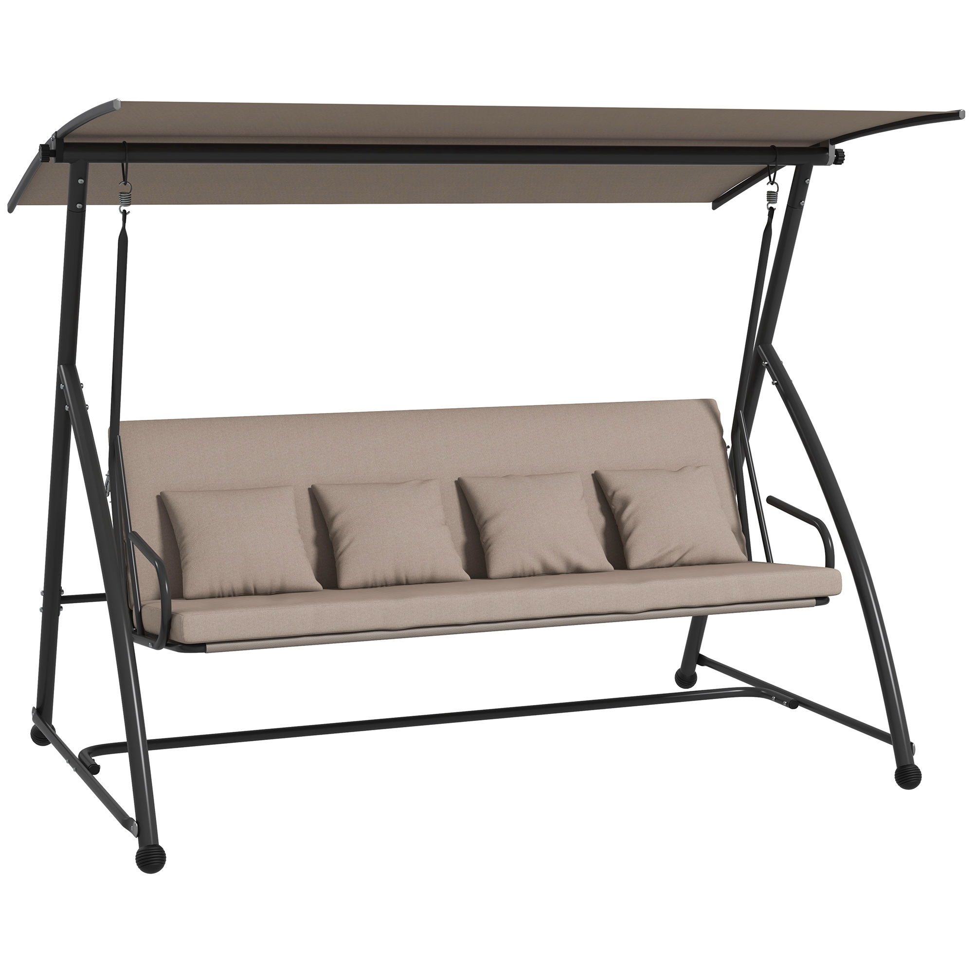 2-in-1 Hollywood schommel met Ligfunctie, 3-zits Tuinschommel van Staal 170x110x153cm, Lichtbruin