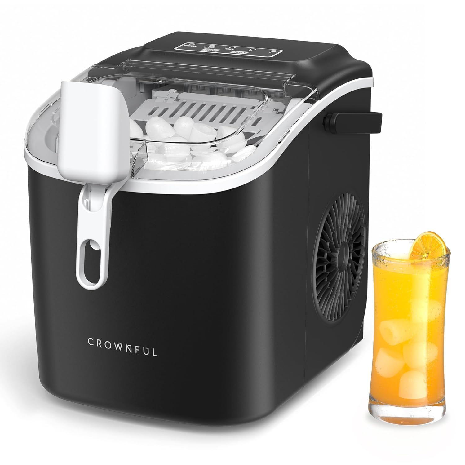 CROWNFUL Portable Ice Maker with Self-Cleaning and Handle, 26lbs/Day, Quick 9 Cubes in 6 Minutes, Includes Scoop and Basket for Home, Office, Bar