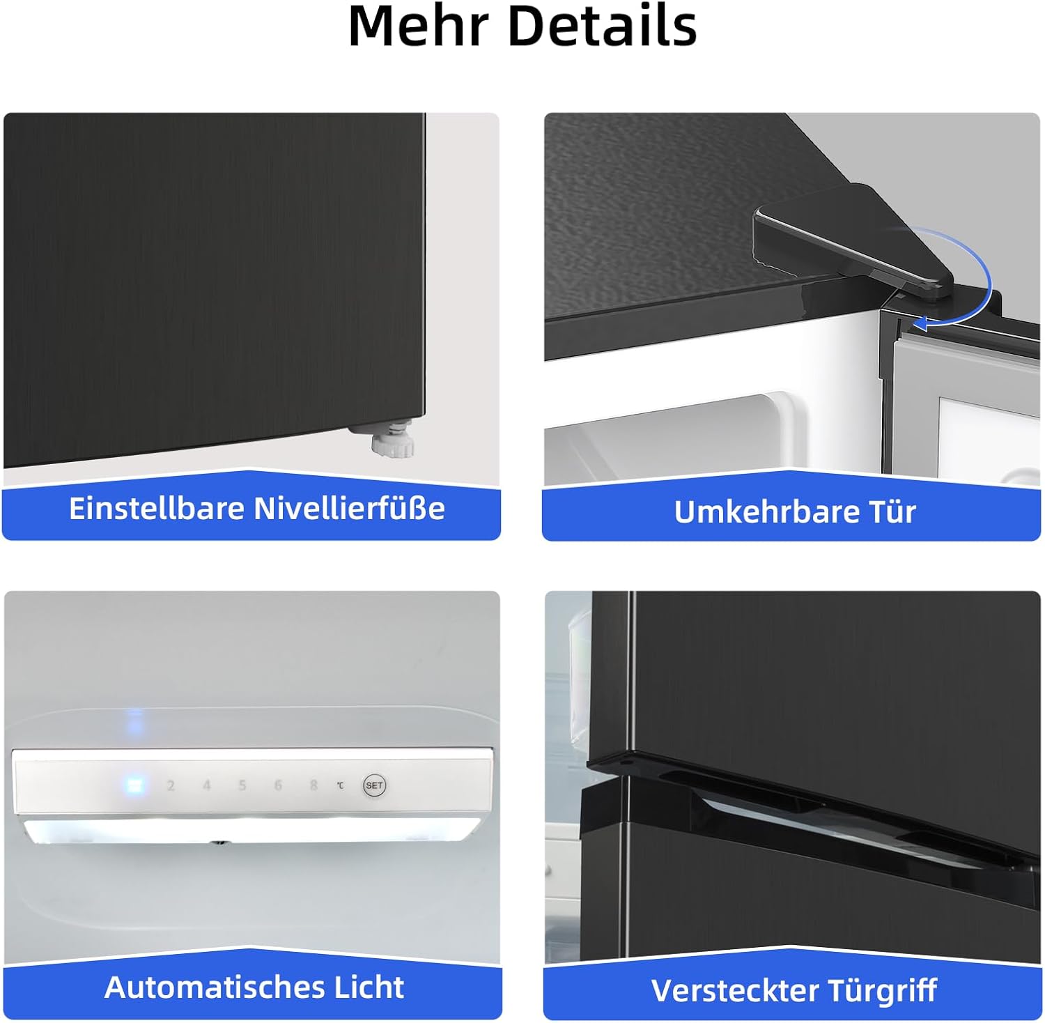 CHIQ CTT107BC Kühlschrank Klein 107 Liter, Höhe 84cm, Tiefe 55cm, Platzbedarf nur 0,3 ㎡, Mikro-Gefrierfach, Vario Box, 7 Temperaturregelstufen, geräuscharm, 87 kWh/Jahr, Schwarz