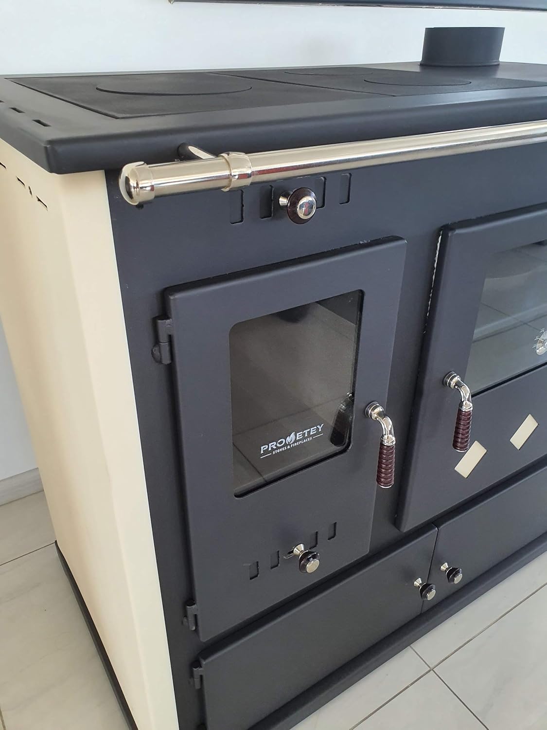 Kaminofen mit Backfach und Herdplatte Practik Lux Holzofen 9,5 kW Kamin Ofen Dauerbrandofen Werkstattofen Schwedenofen Hüttenofen Heizofen