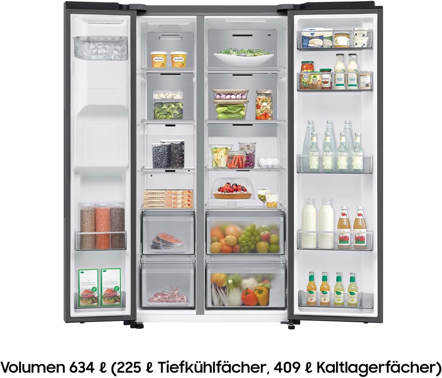 RS70F66KCTEF Side-by-Side Kühl-Gefrierkombination, AI Kühlschrank mit Gefrierfach, 178 cm, 634 l, Eis-/Wasserspender mit Festwasseranschluss, AI Energy Mode, Twin Cooling+, Edelstahl Look