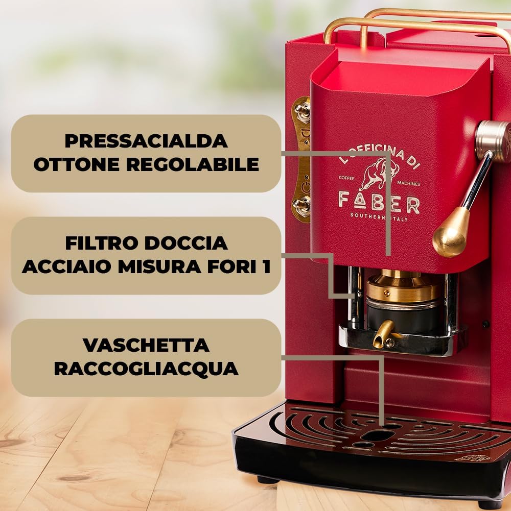 Faber PRO Total Deluxe Kaffeemaschine aus Messing, 44 mm Ese Papier, 1.3 liters, (Weiß)