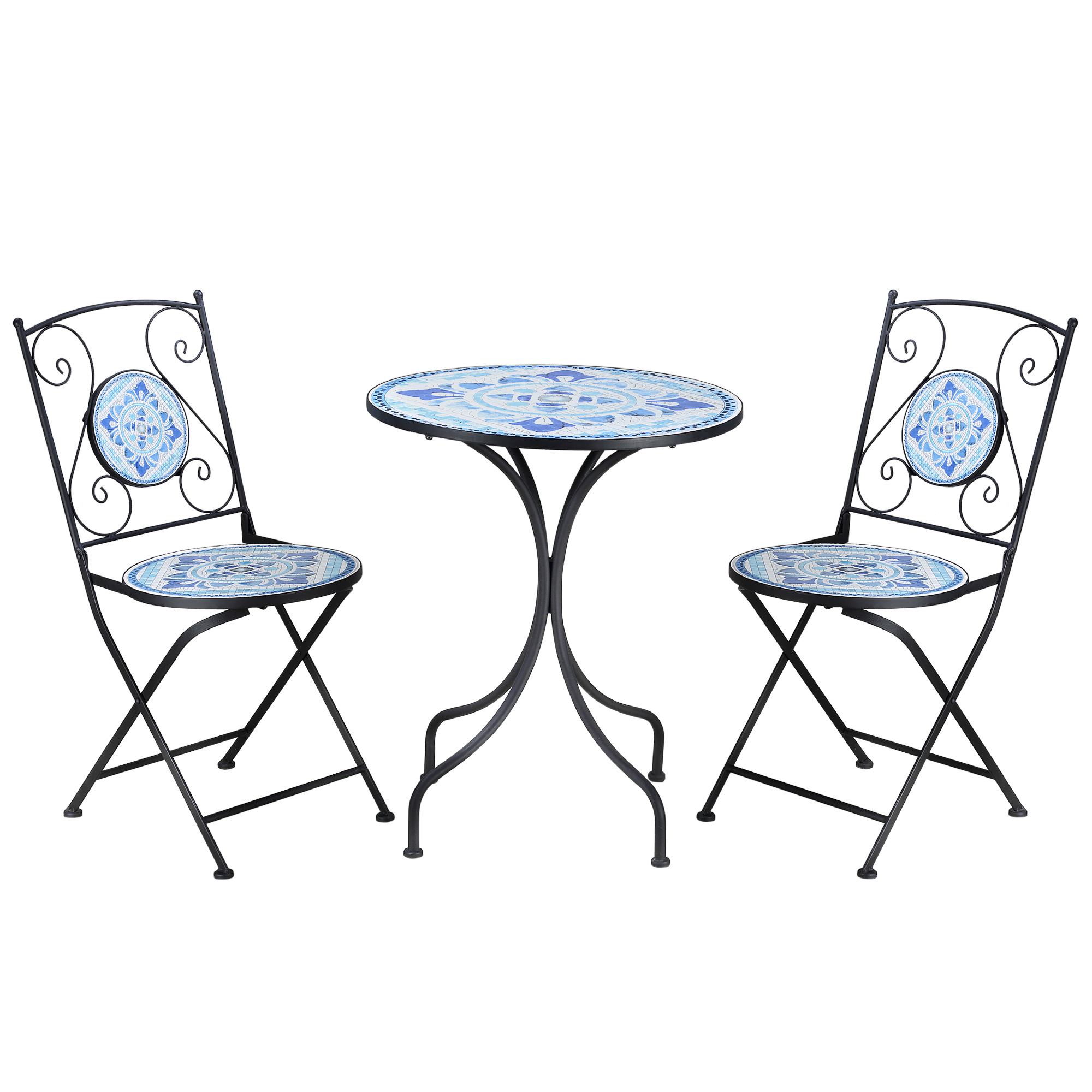 Outsunny ? 61 cm tuinzitgroep 3-delige bistroset set 1 tafel + 2 klapstoelen voor terrasbalkon staalblauw